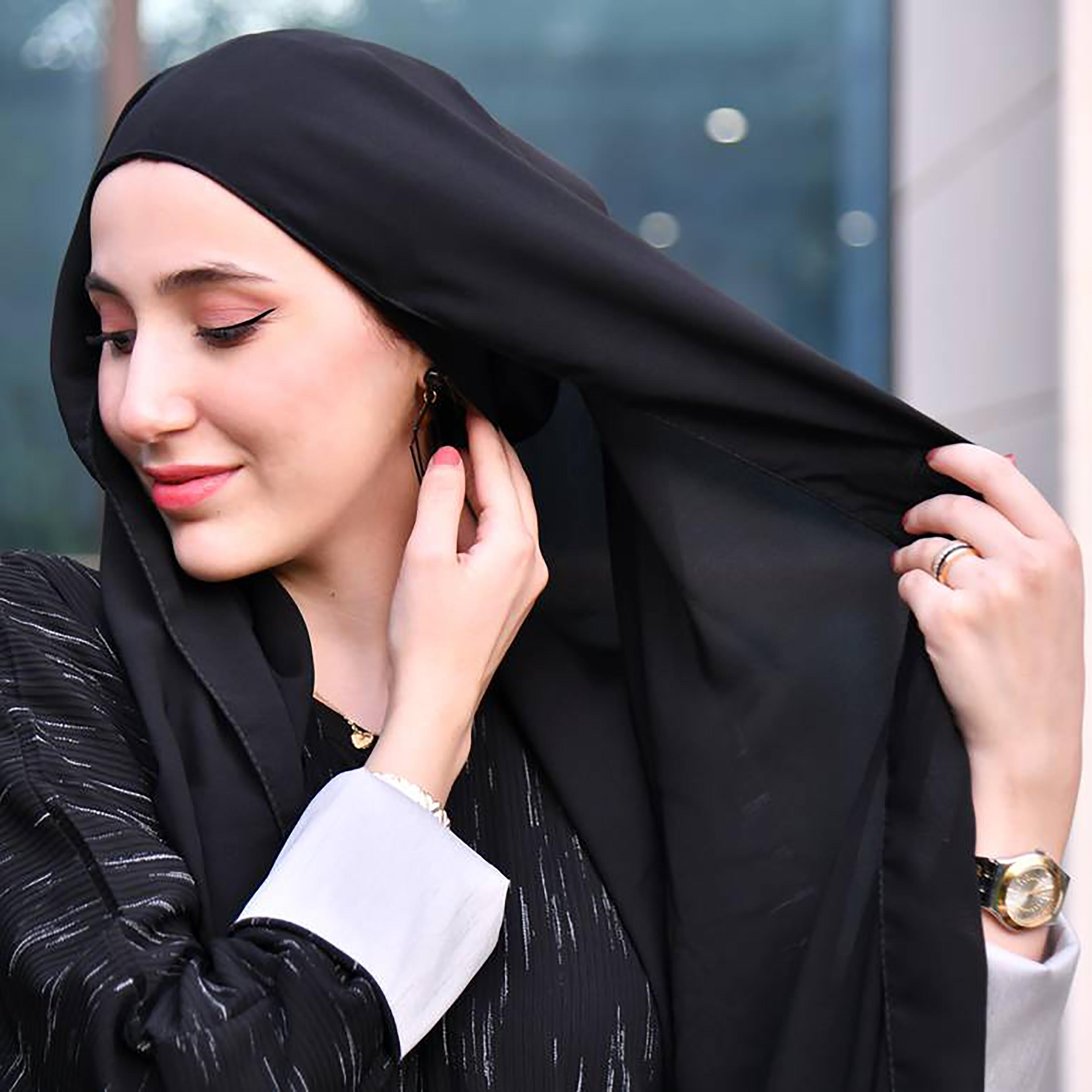 Hawraa Black Plain Crepe Hijab-women-arabicclothing-headscarf-hijab-image-4