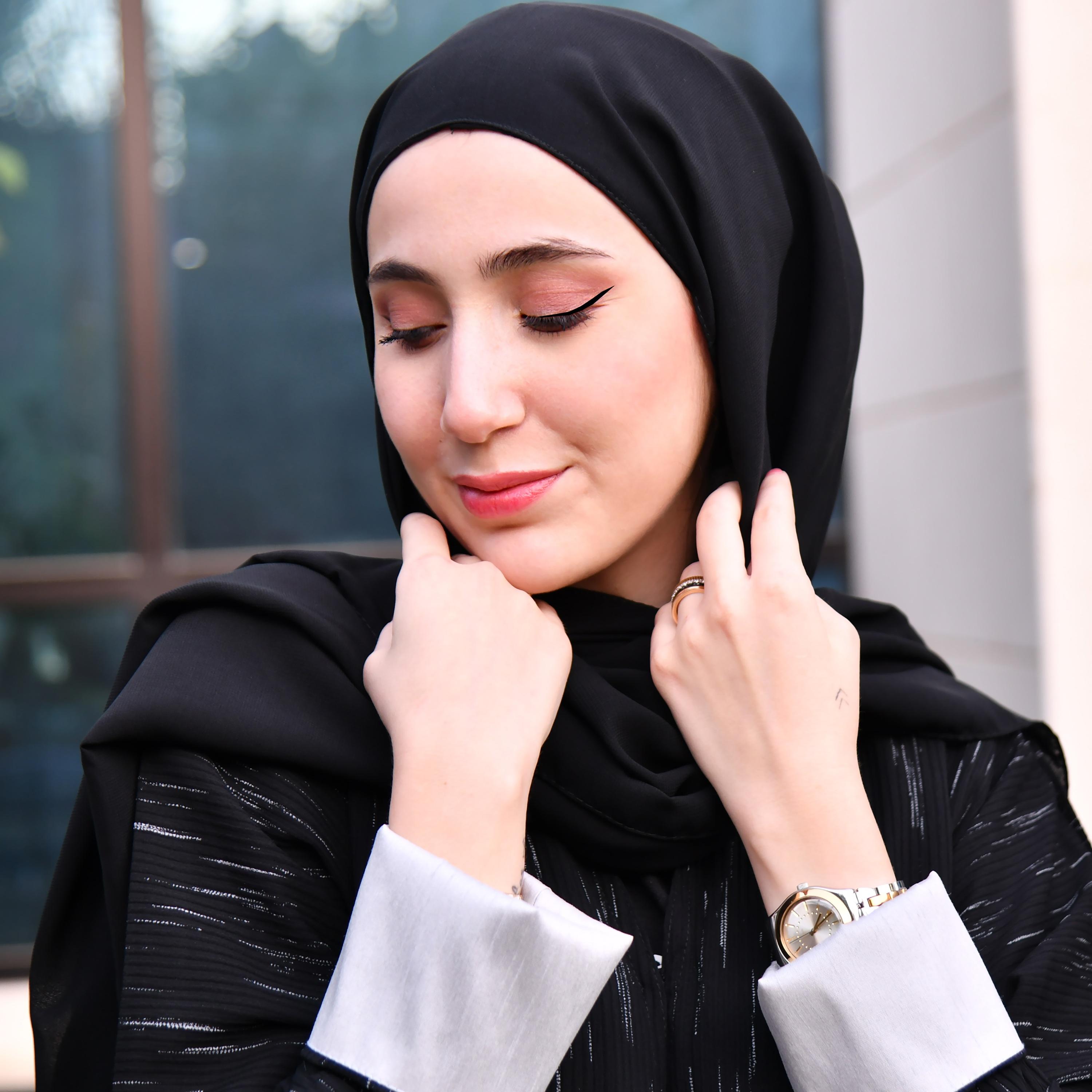 Hawraa Black Plain Crepe Hijab-women-arabicclothing-headscarf-hijab-image-1