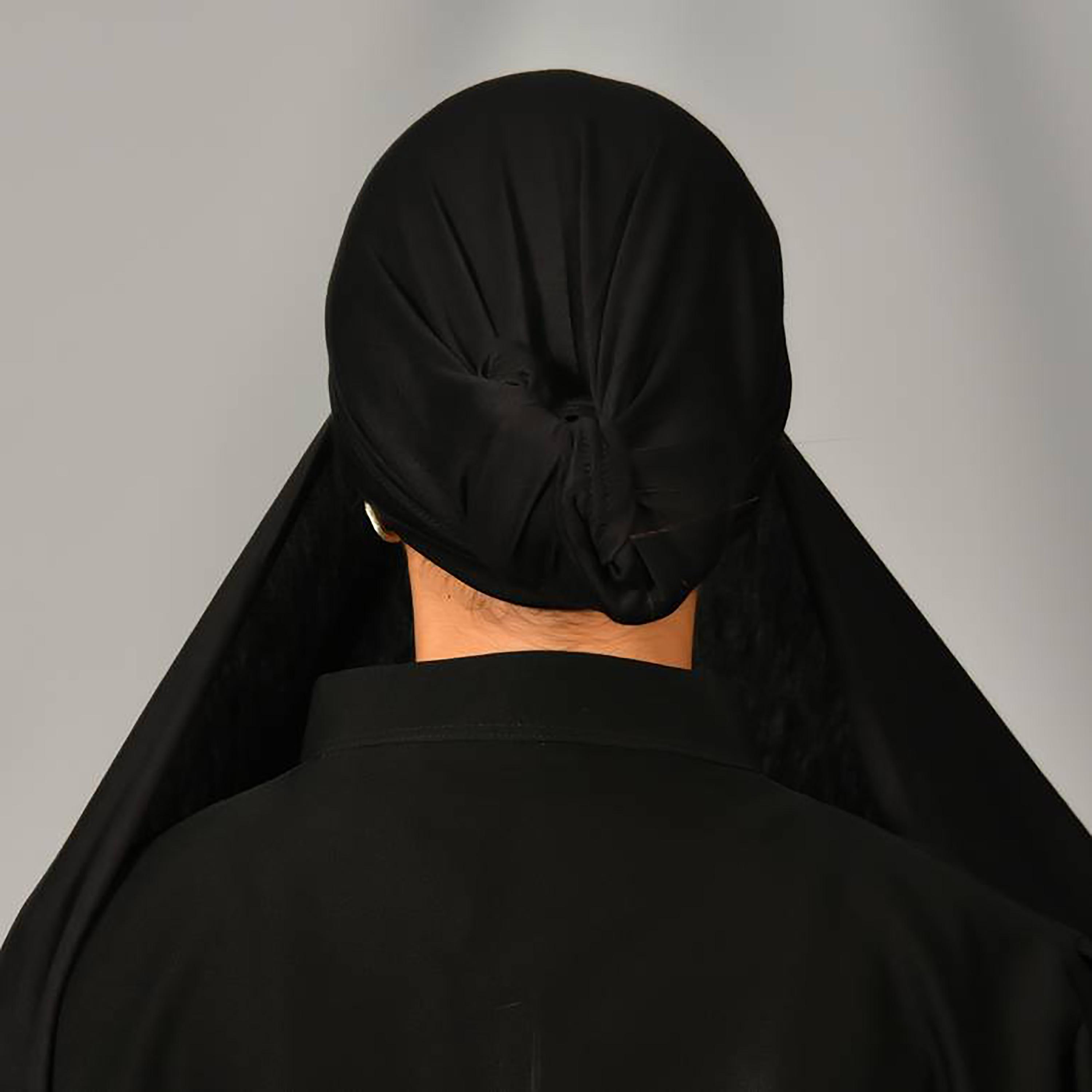 Hawraa Black Plain Crepe Hijab with Turban Cap-women-arabicclothing-headscarf-hijab-image-4