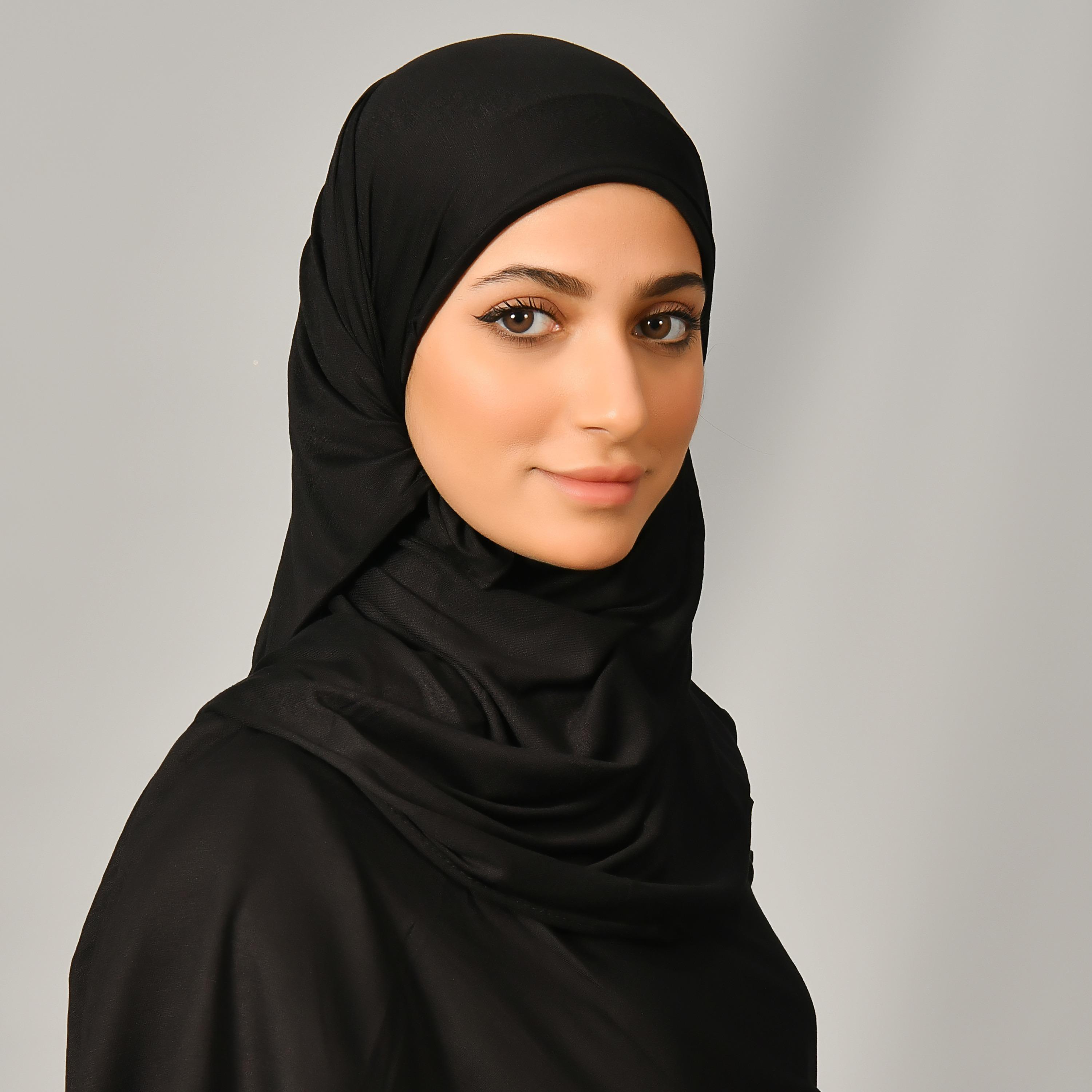 Hawraa Black Plain Crepe Hijab with Turban Cap-women-arabicclothing-headscarf-hijab-image-1