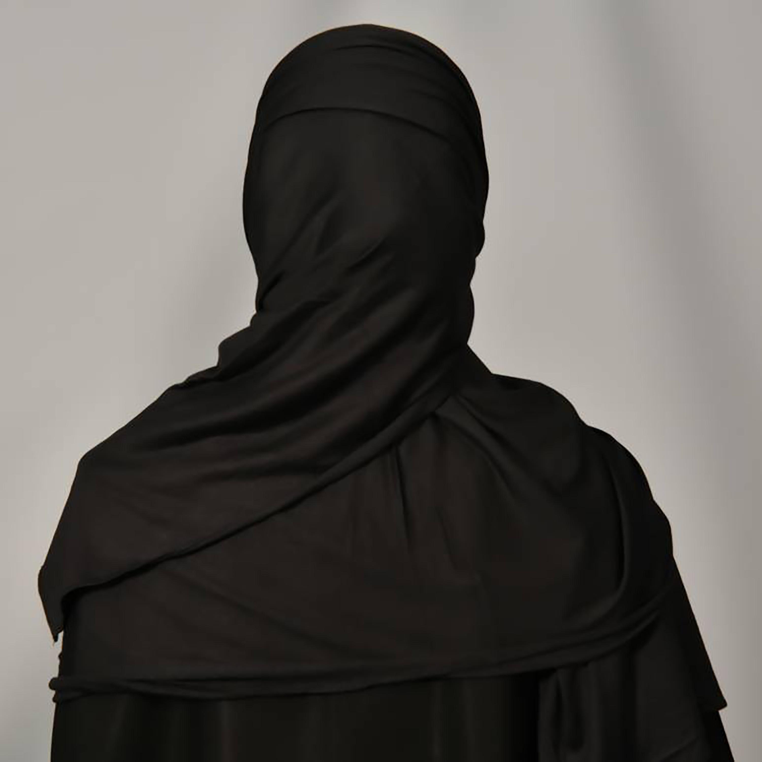 Hawraa Black Plain Crepe Hijab with Turban Cap-women-arabicclothing-headscarf-hijab-image-2