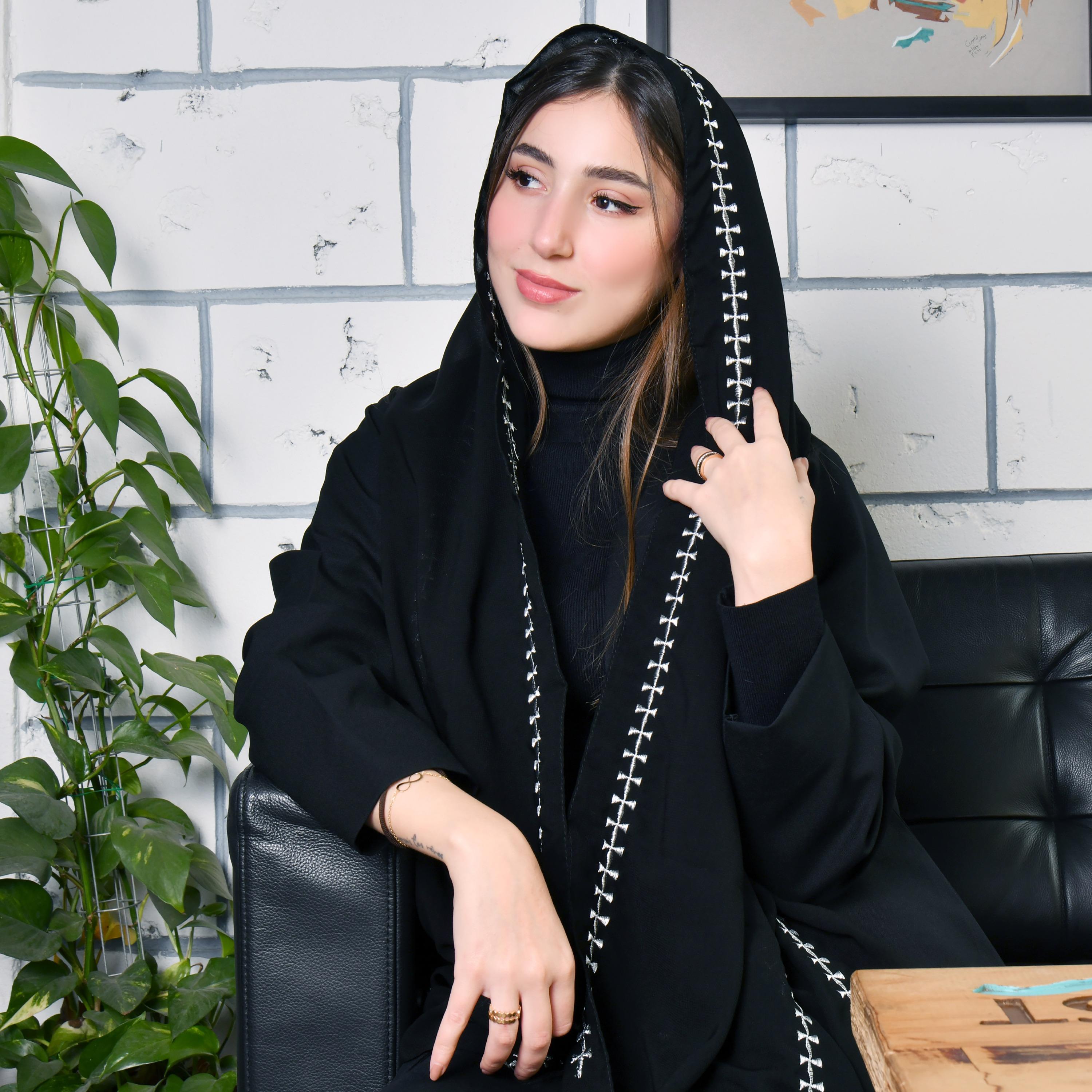 Hawraa Black Silver Embroidered Satin Hijab-women-arabicclothing-headscarf-hijab-image-3