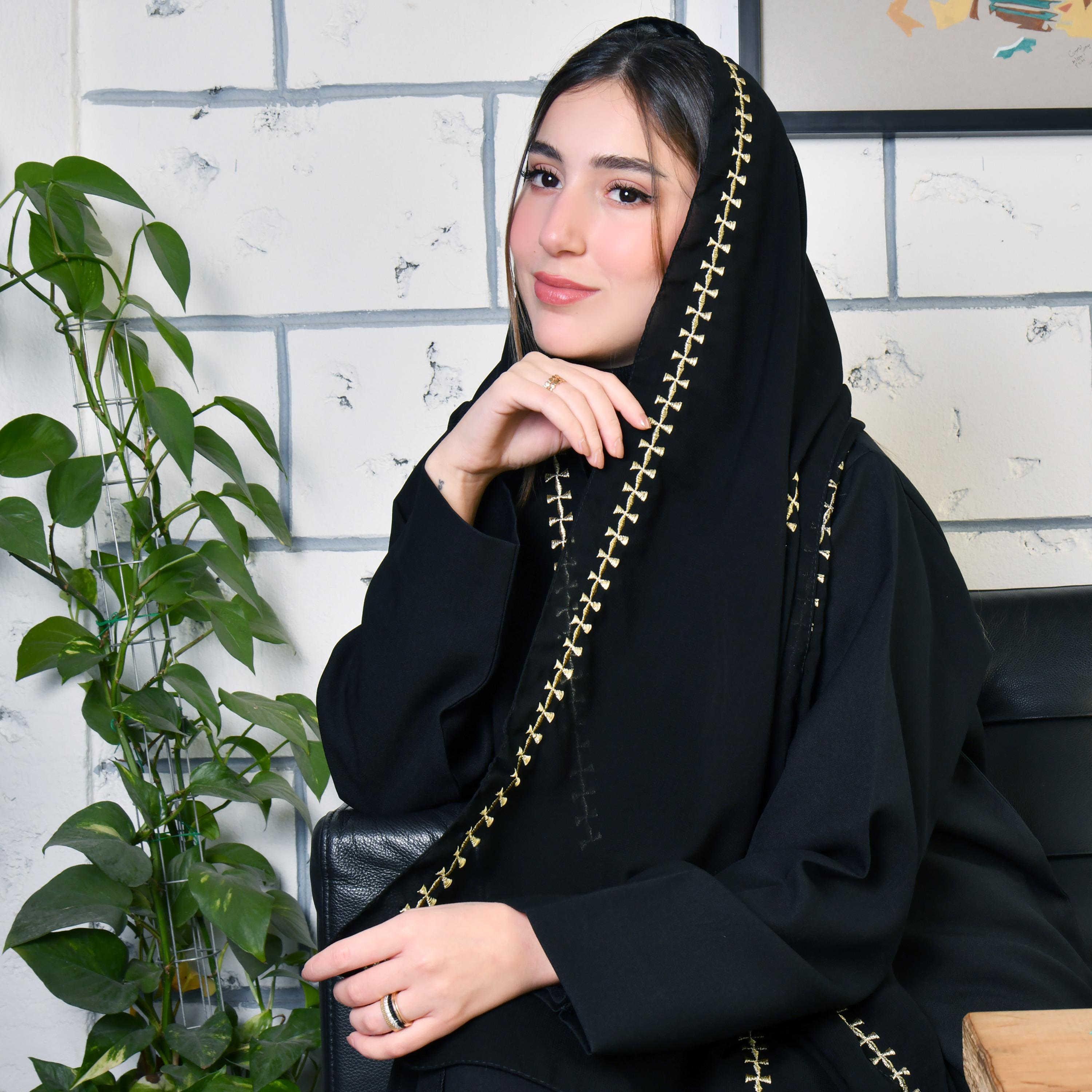 Hawraa Black Gold Embroidered Satin Hijab-women-arabicclothing-headscarf-hijab-image-1