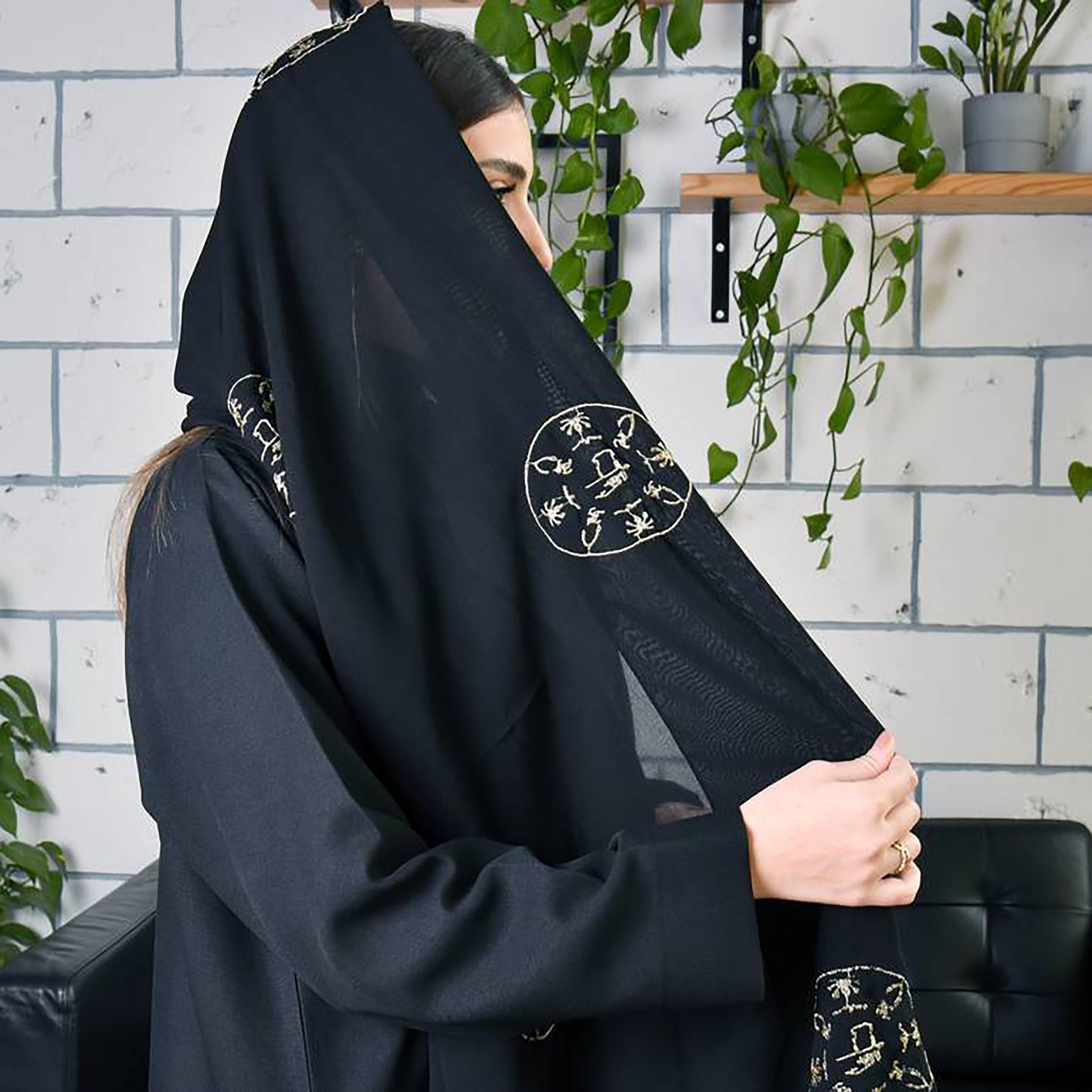 Hawraa Black Embroidered Crepe Hijab-women-arabicclothing-headscarf-hijab-image-2