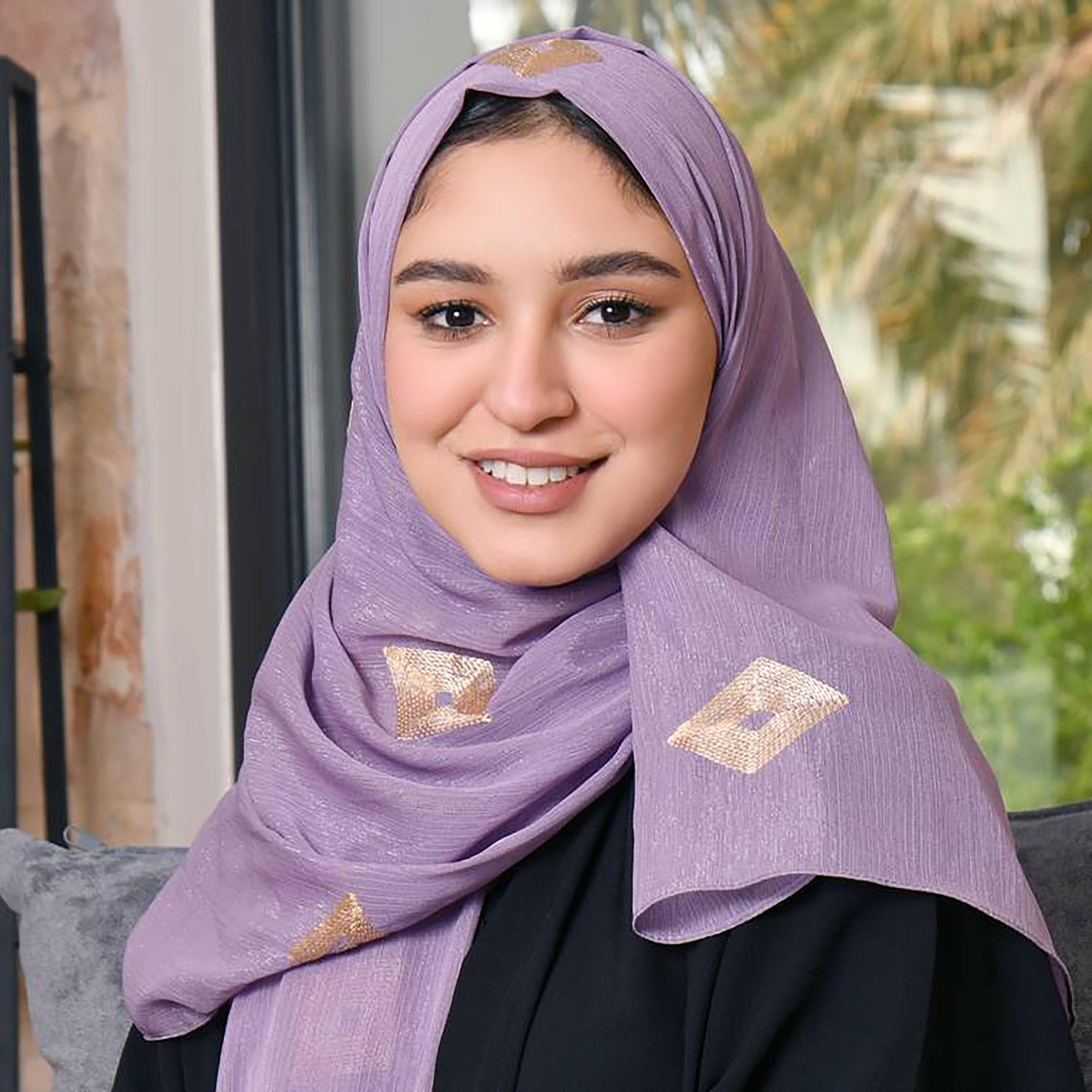 Hawraa Purple Embroidered Satin Hijab-women-arabicclothing-headscarf-hijab-image-1