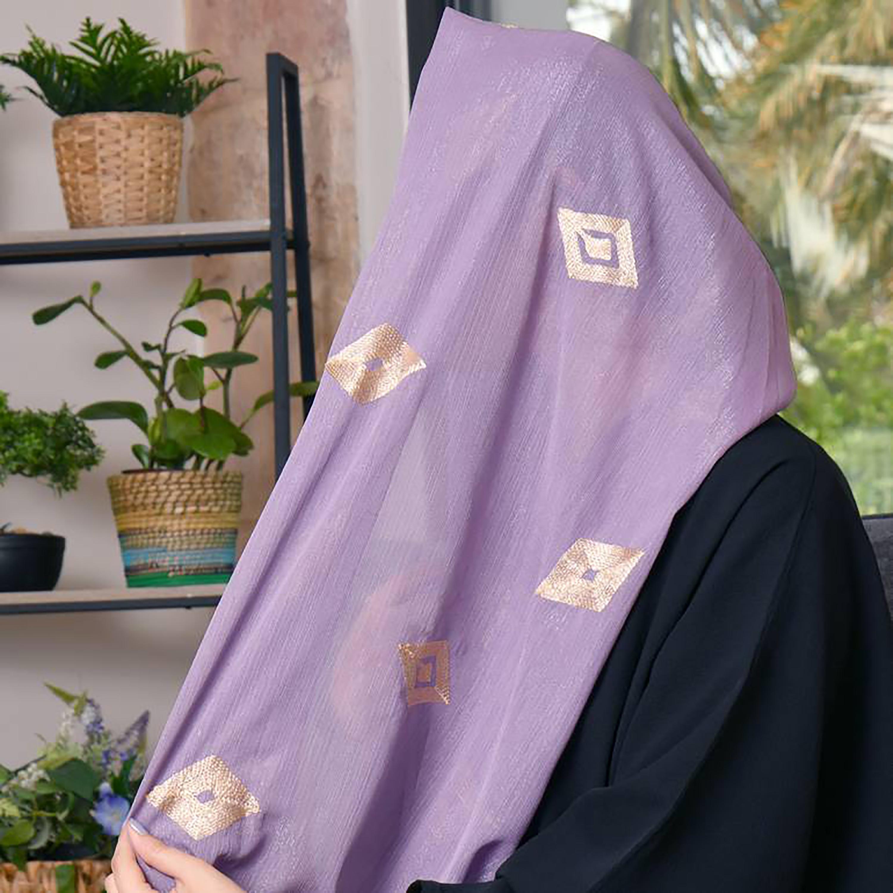 Hawraa Purple Embroidered Satin Hijab-women-arabicclothing-headscarf-hijab-image-2