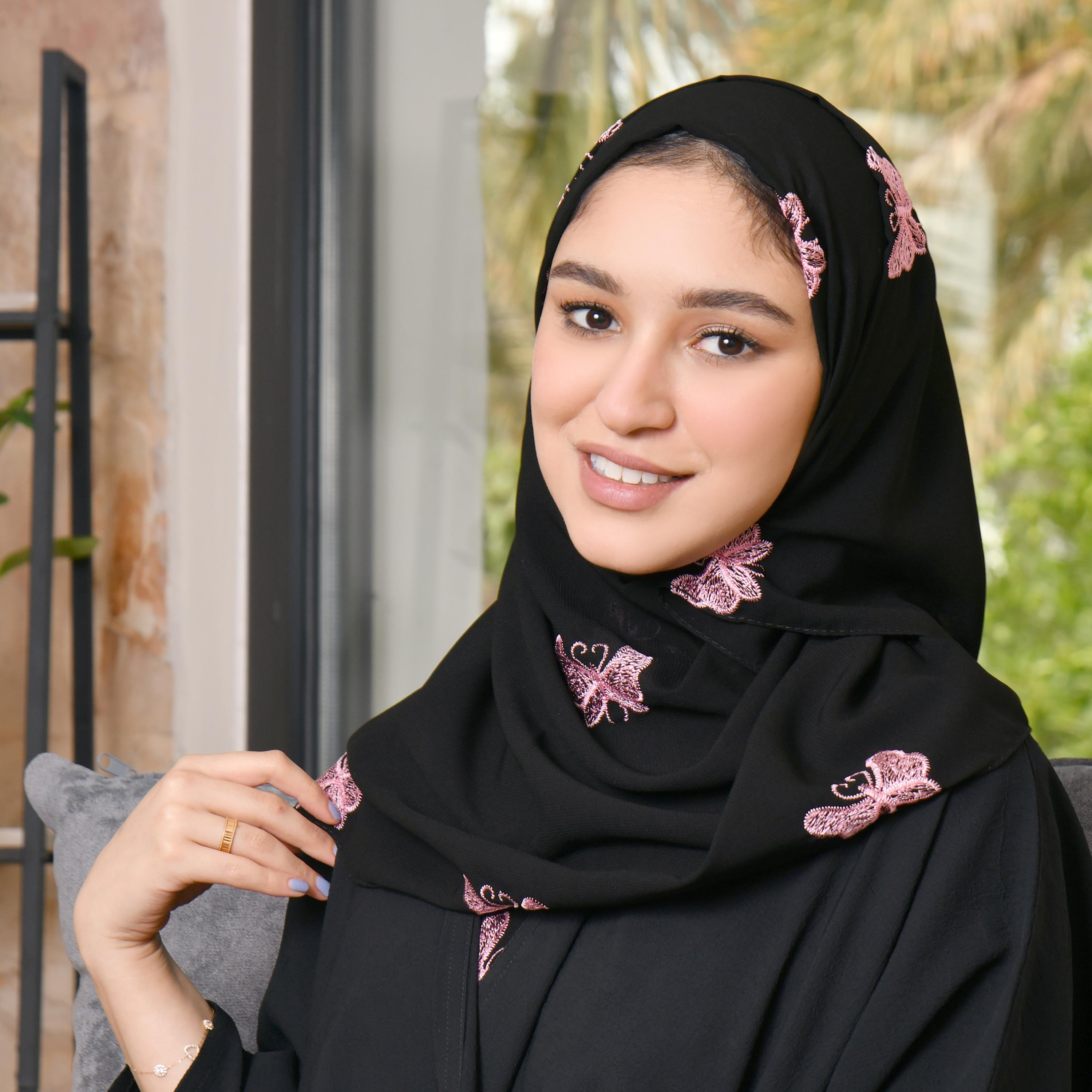 Hawraa Rosy Butterflies Embroidered Satin Hijab-women-arabicclothing-headscarf-hijab-image-1