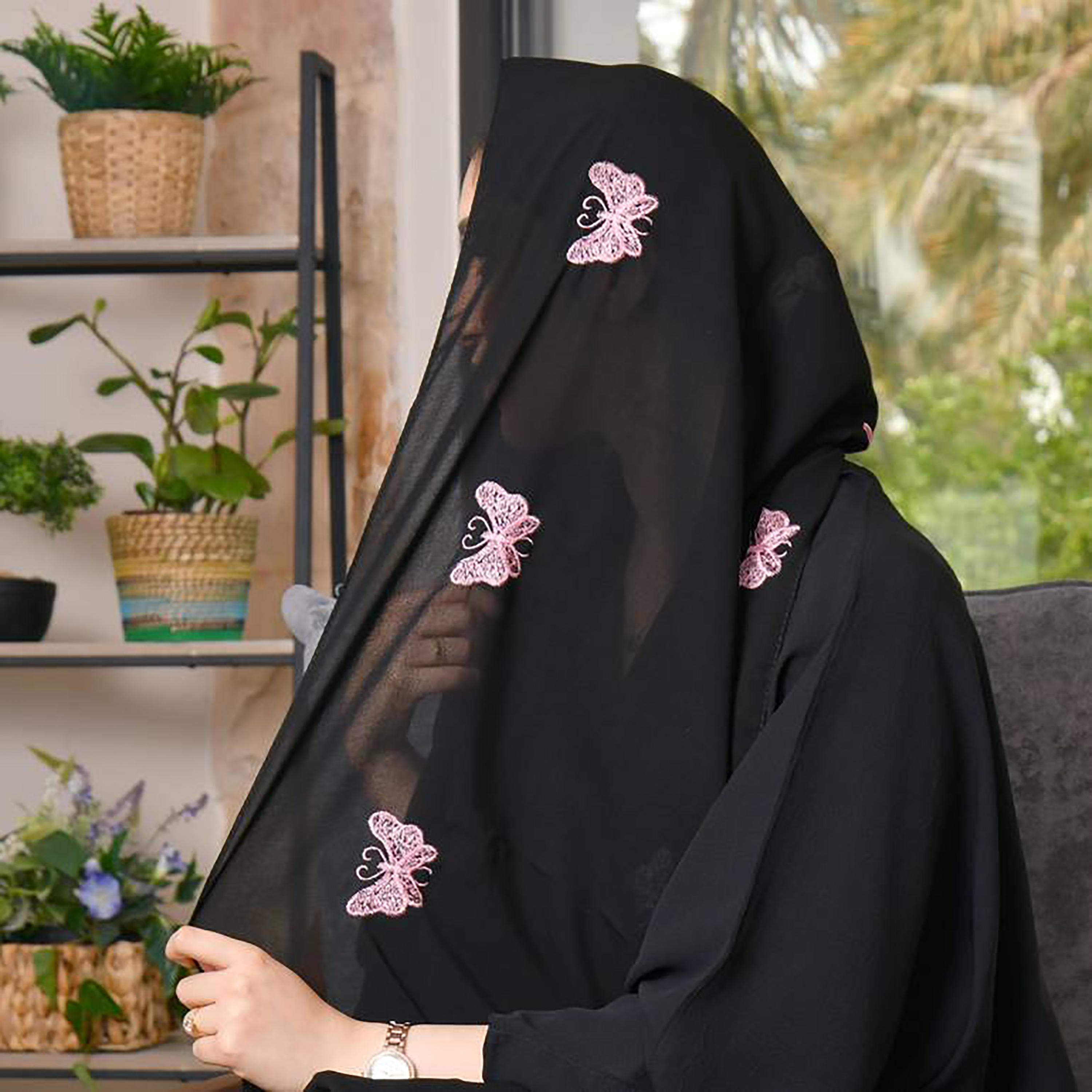 Hawraa Rosy Butterflies Embroidered Satin Hijab-women-arabicclothing-headscarf-hijab-image-2