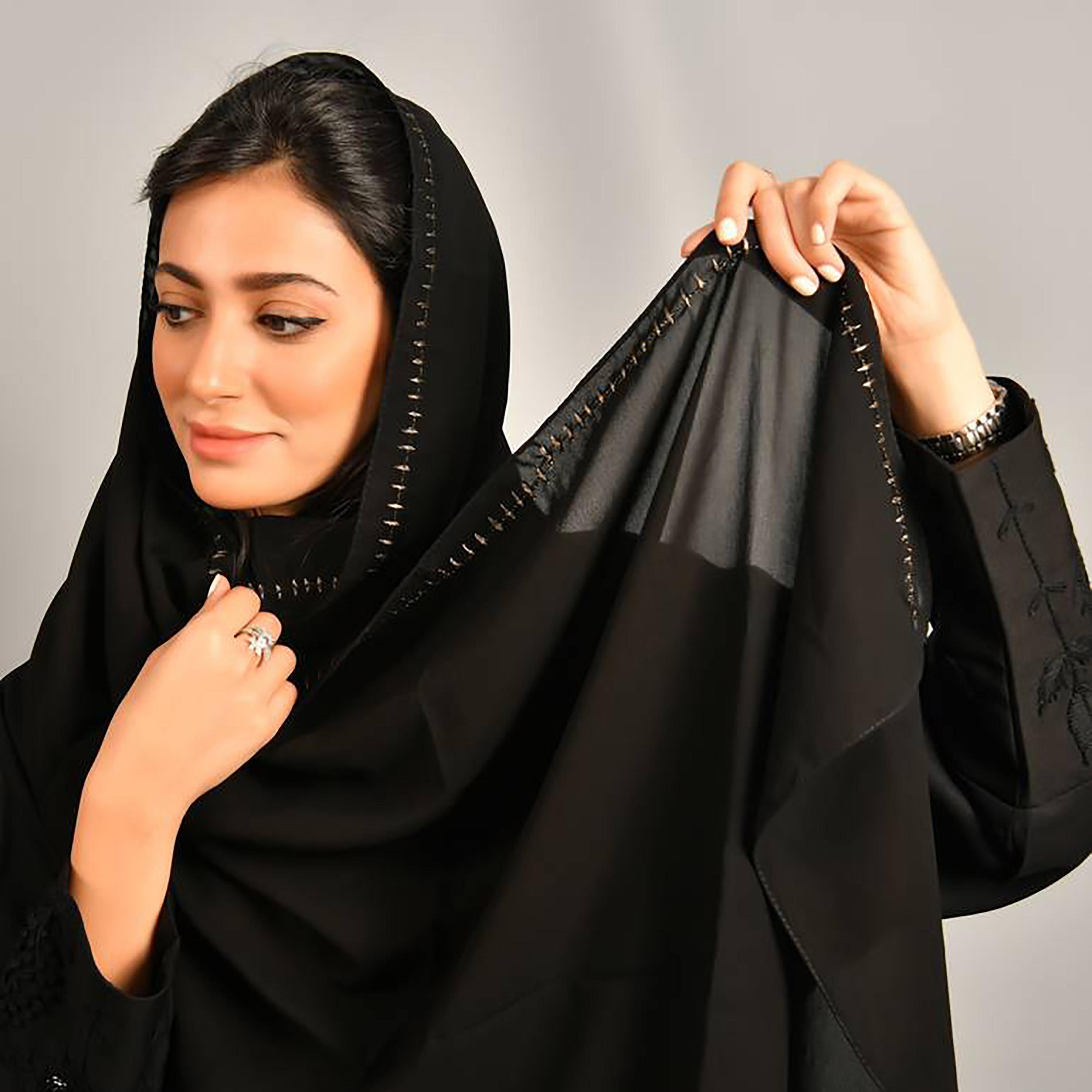 Hawraa Black Embroidered Crepe Hijab-women-arabicclothing-headscarf-hijab-image-4