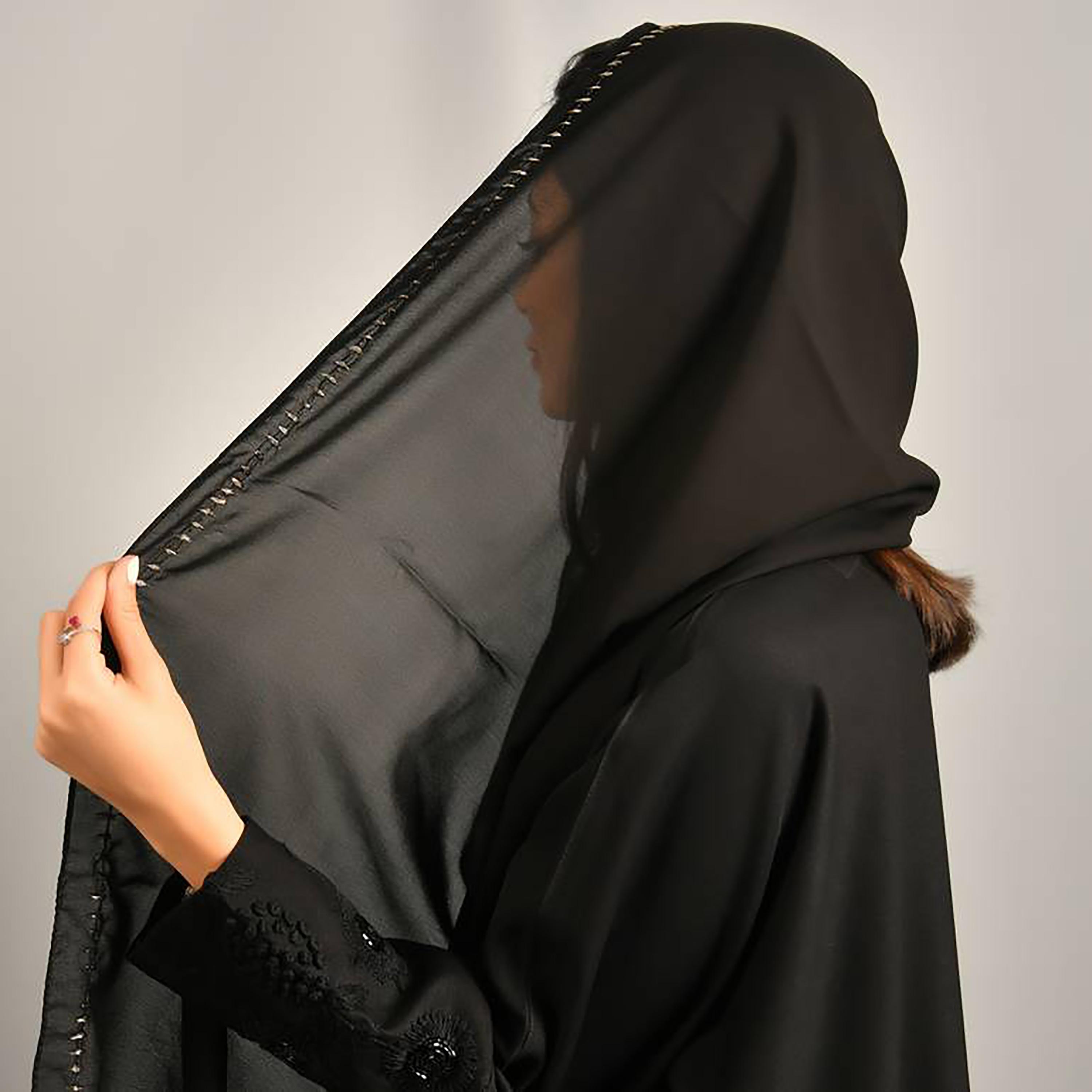 Hawraa Black Embroidered Crepe Hijab-women-arabicclothing-headscarf-hijab-image-3