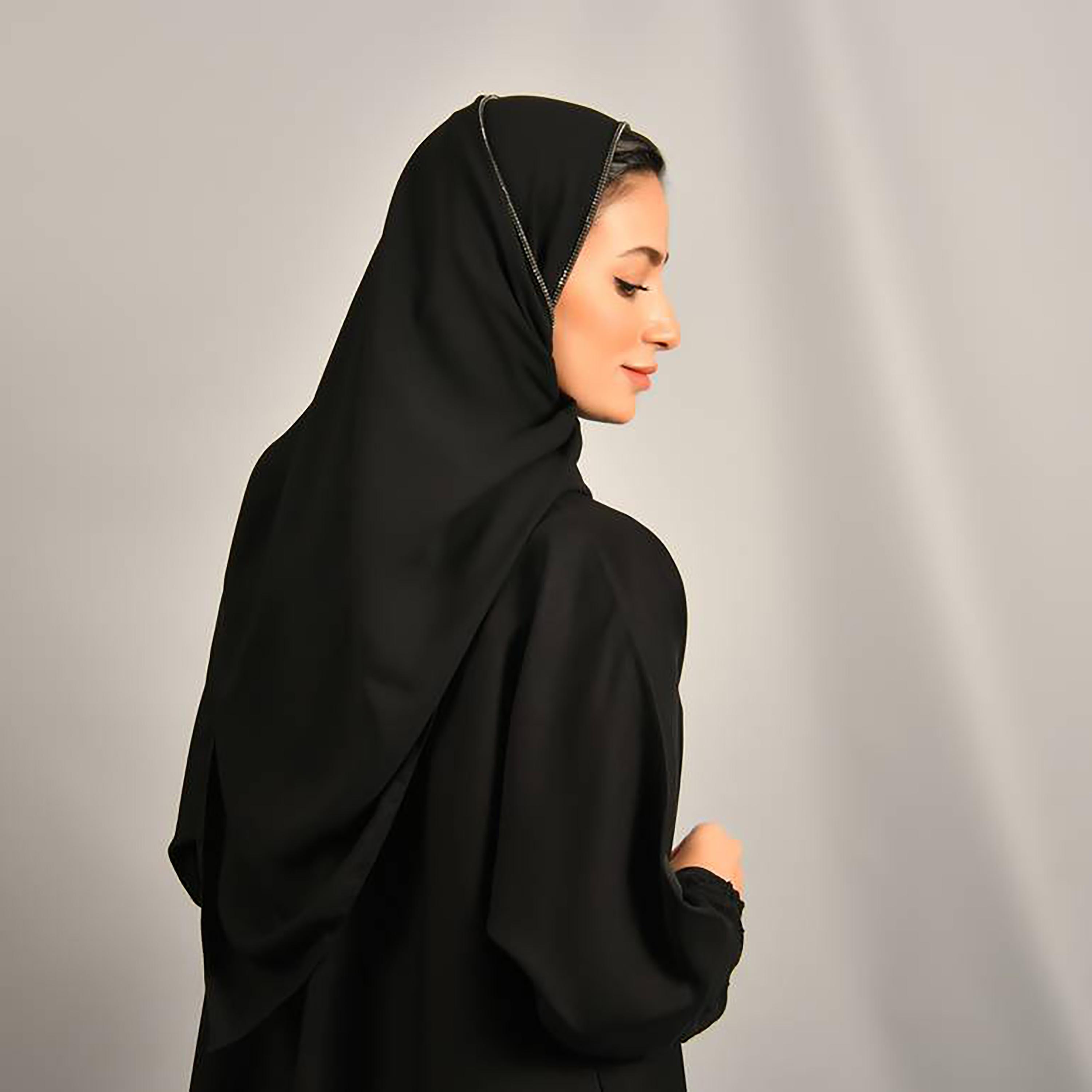 Hawraa Black Embellished Satin Hijab-women-arabicclothing-headscarf-hijab-image-3