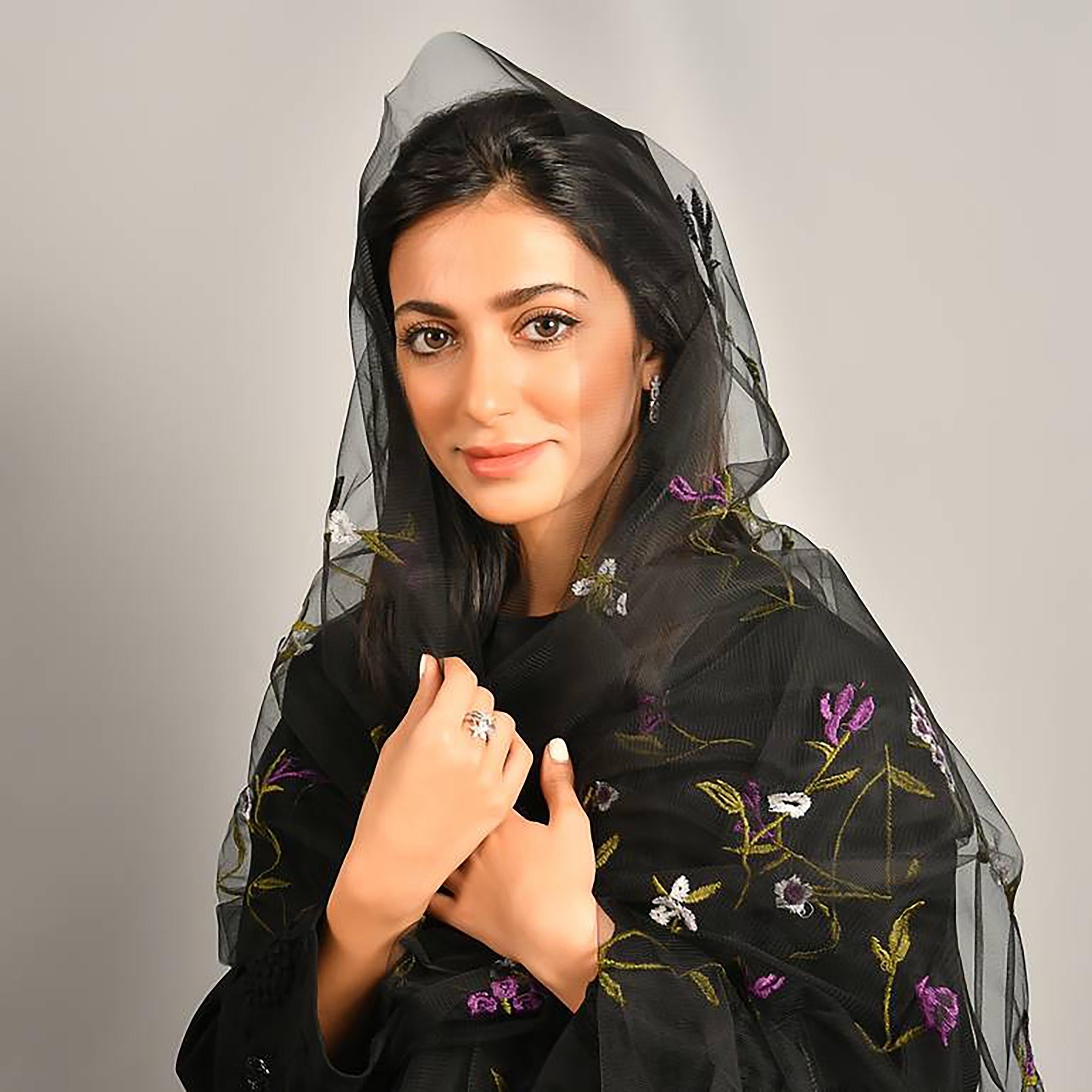 Hawraa Black Embroidered Crepe Hijab-women-arabicclothing-headscarf-hijab-image-1