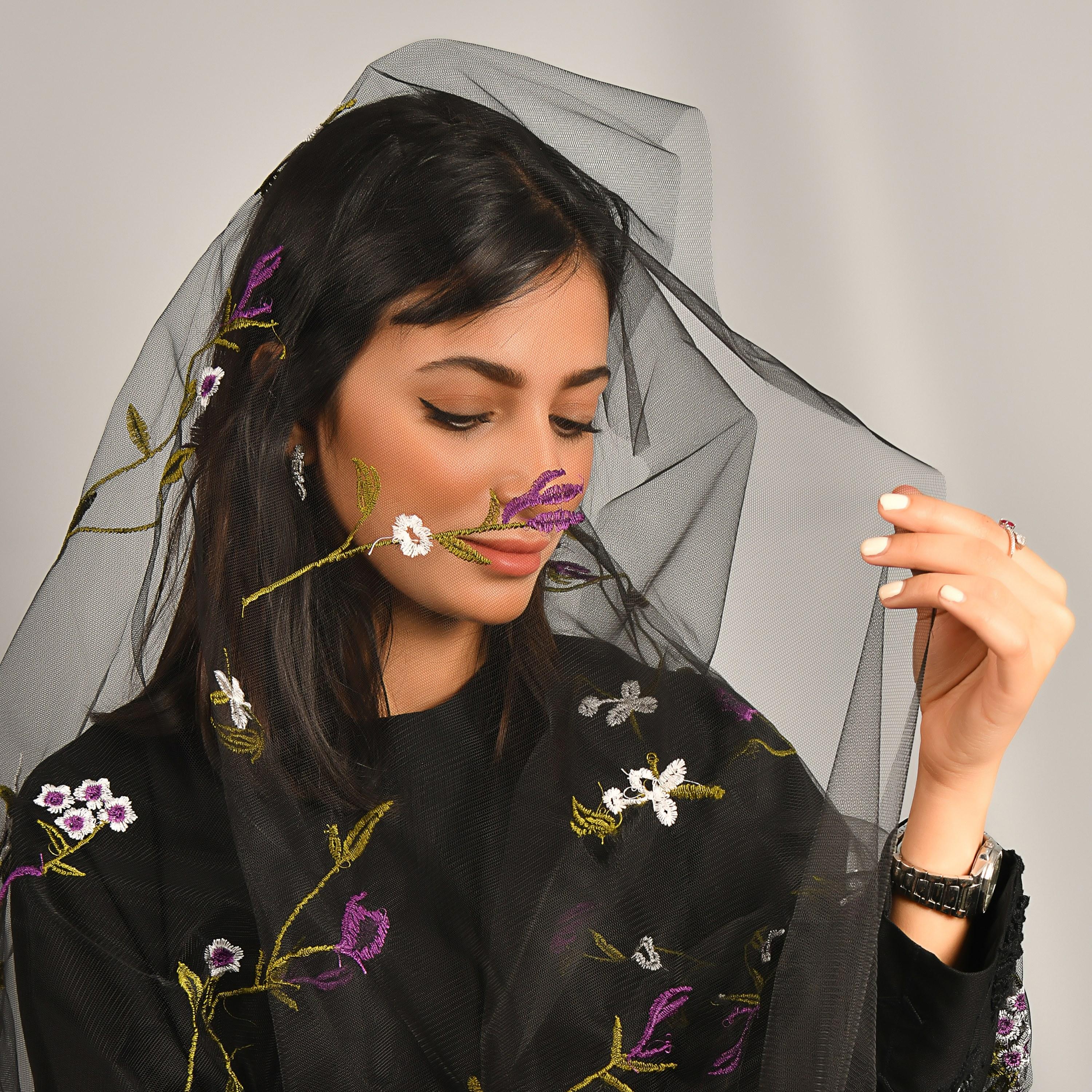 Hawraa Black Embroidered Crepe Hijab-women-arabicclothing-headscarf-hijab-image-2