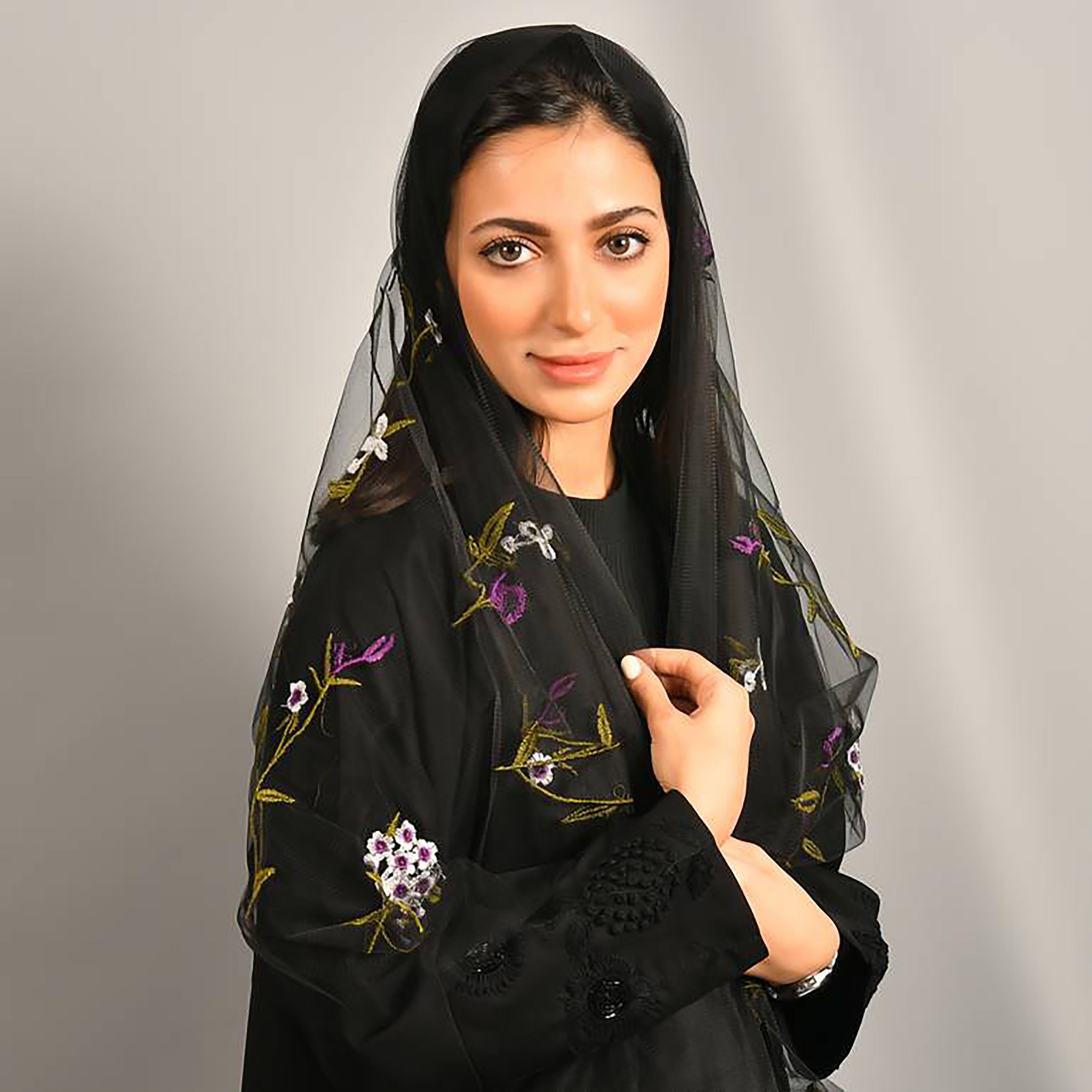 Hawraa Black Embroidered Crepe Hijab-women-arabicclothing-headscarf-hijab-image-3