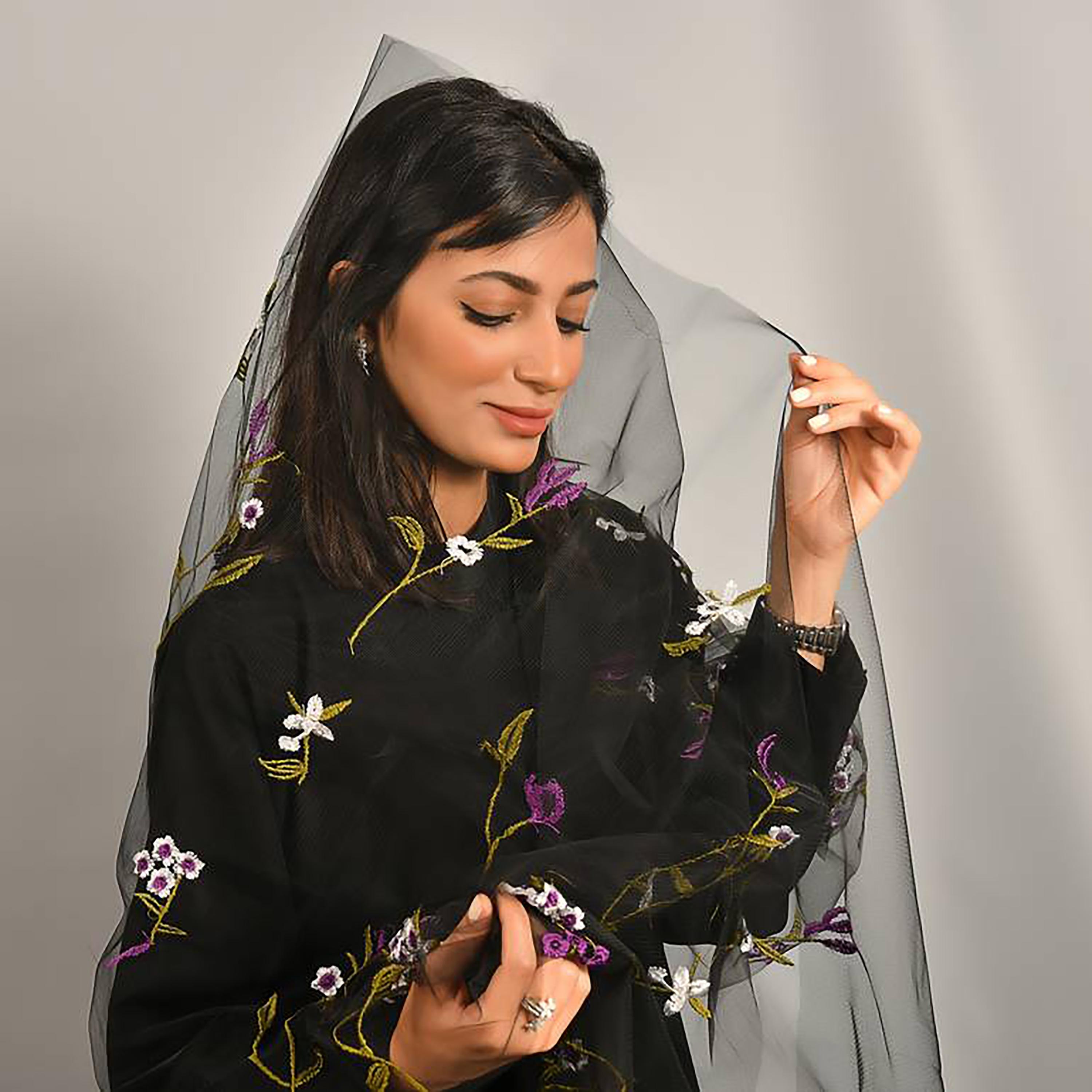 Hawraa Black Embroidered Crepe Hijab-women-arabicclothing-headscarf-hijab-image-4