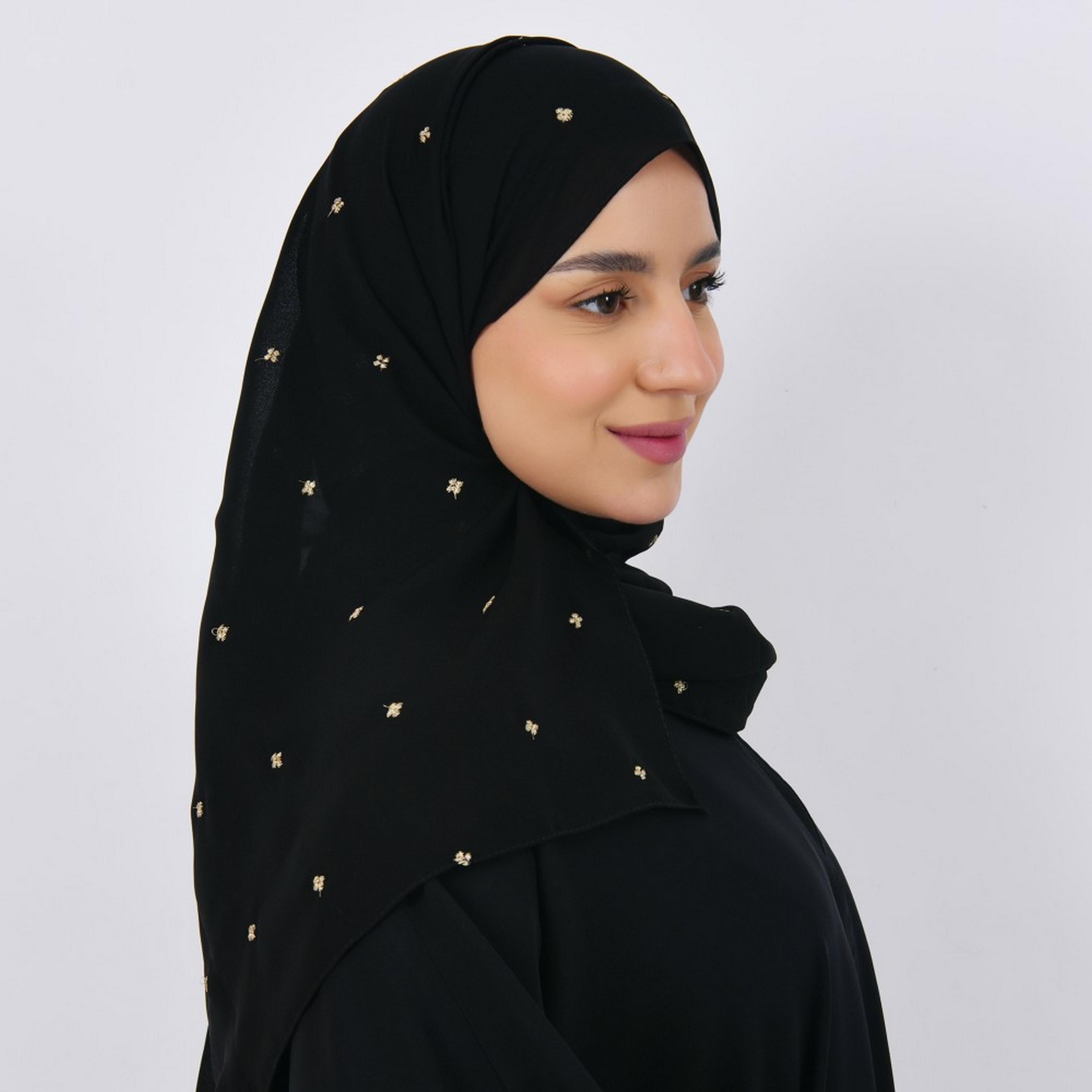 Lamha Black Embroidered Crepe Women Hijab-women-arabicclothing-headscarf-hijab-image-3