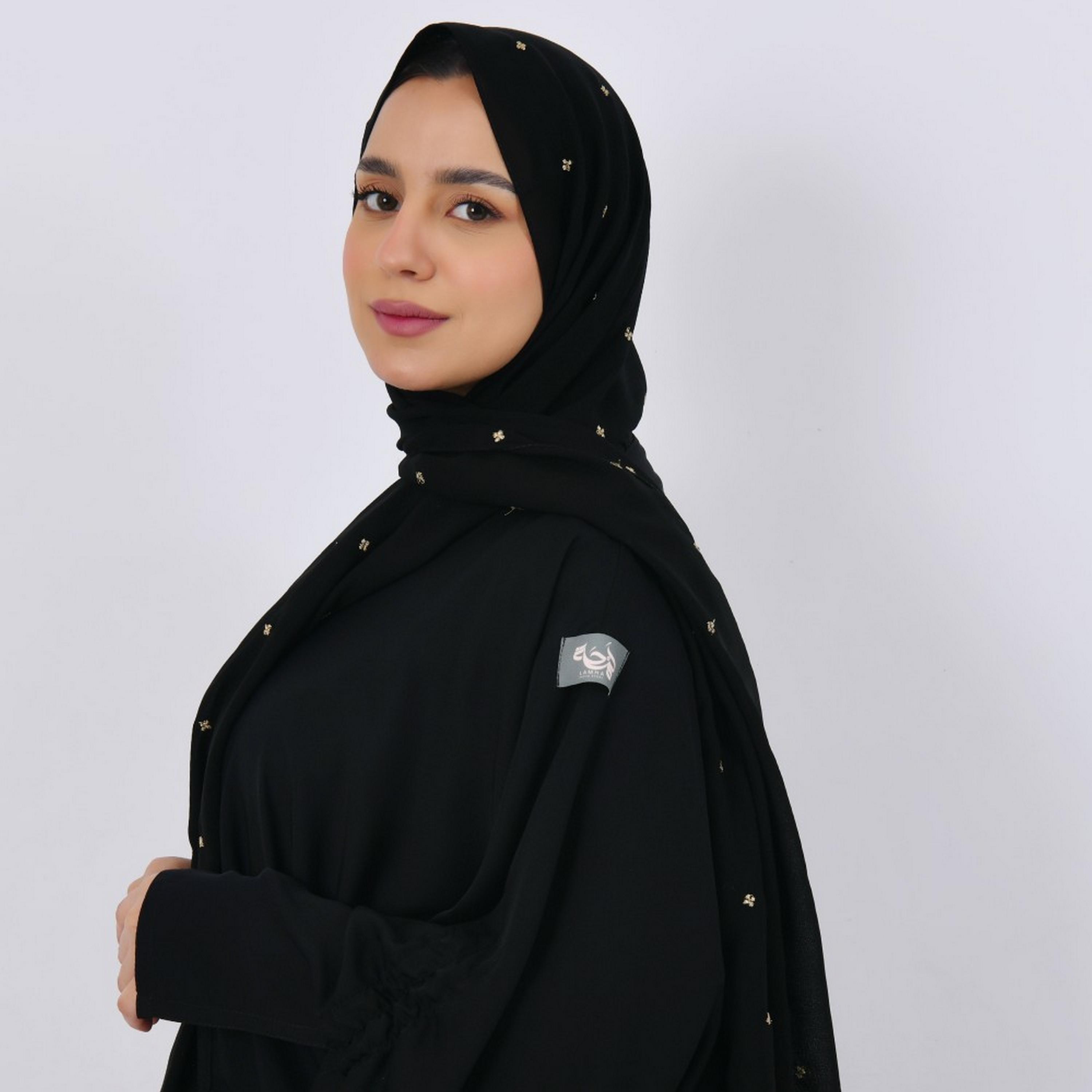 Lamha Black Embroidered Crepe Women Hijab-women-arabicclothing-headscarf-hijab-image-4