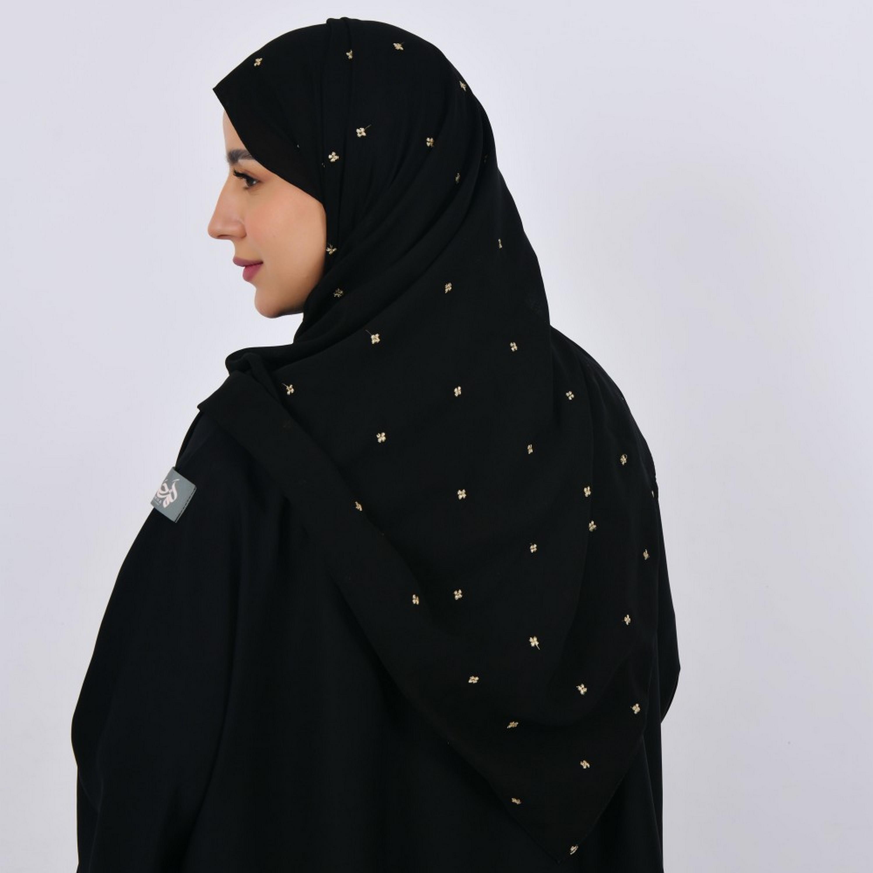 Lamha Black Embroidered Crepe Women Hijab-women-arabicclothing-headscarf-hijab-image-5