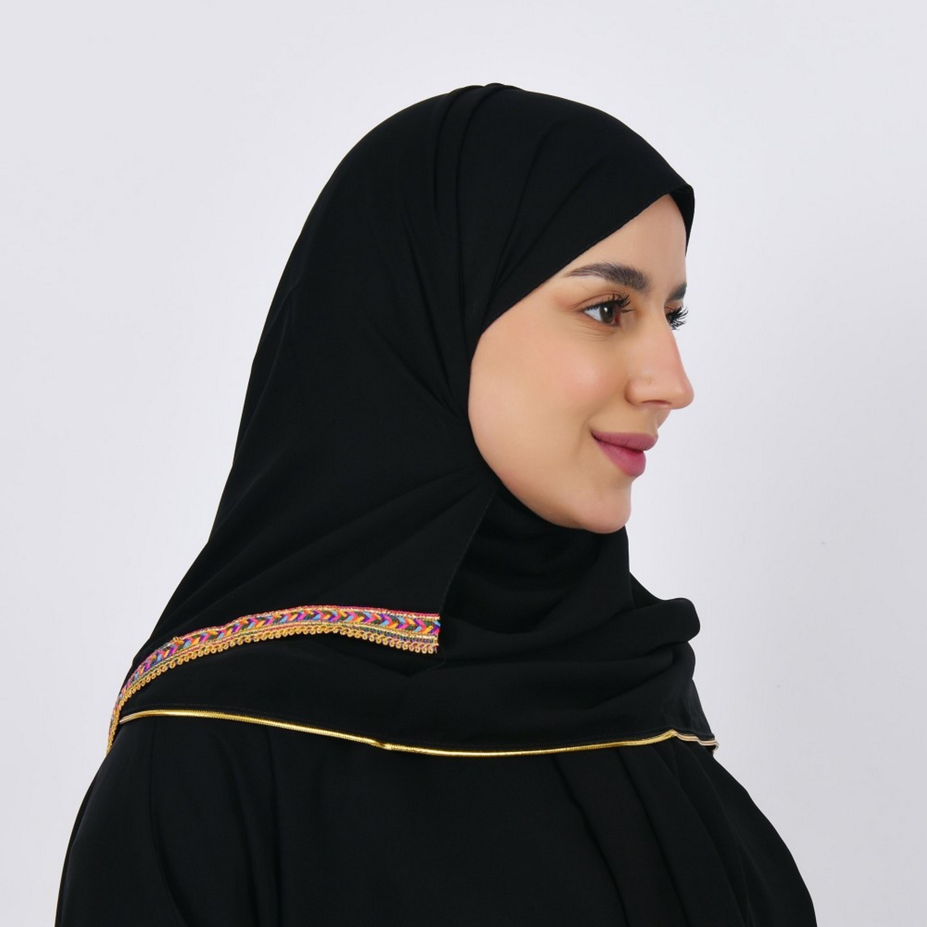 Lamha Black Embroidered Crepe Women Hijab-women-arabicclothing-headscarf-hijab-image-3