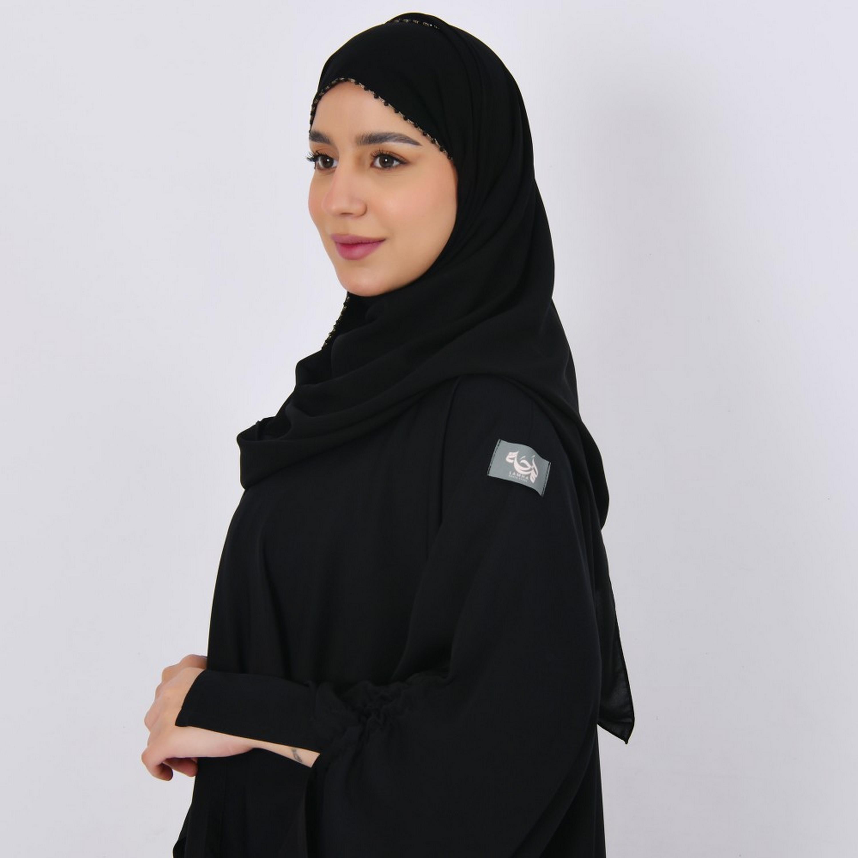 Lamha Black Beaded Crepe Women Hijab-women-arabicclothing-headscarf-hijab-image-2