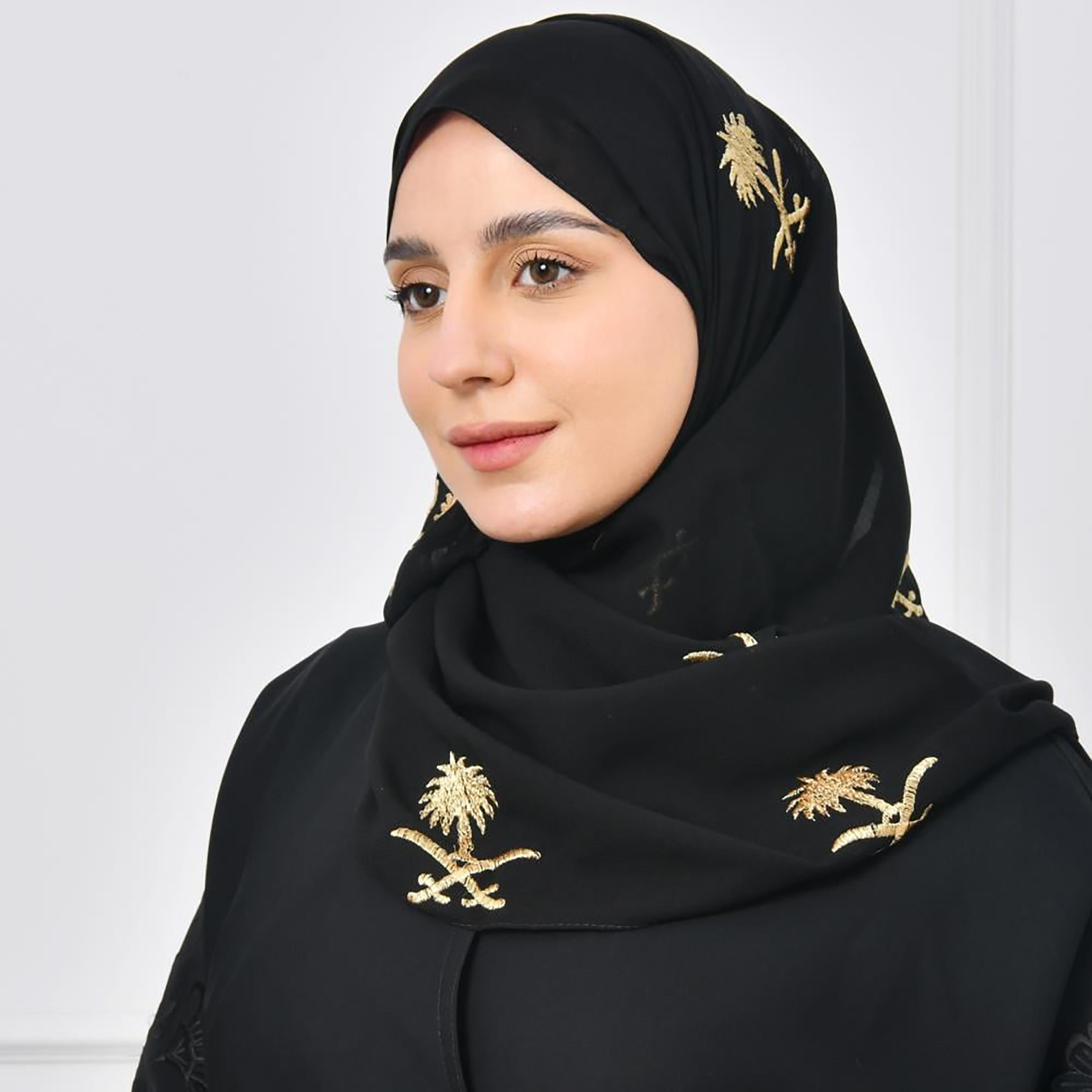 Lamha Black Embroidered Silk Women's Veil-women-arabicclothing-headscarf-hijab-image-1