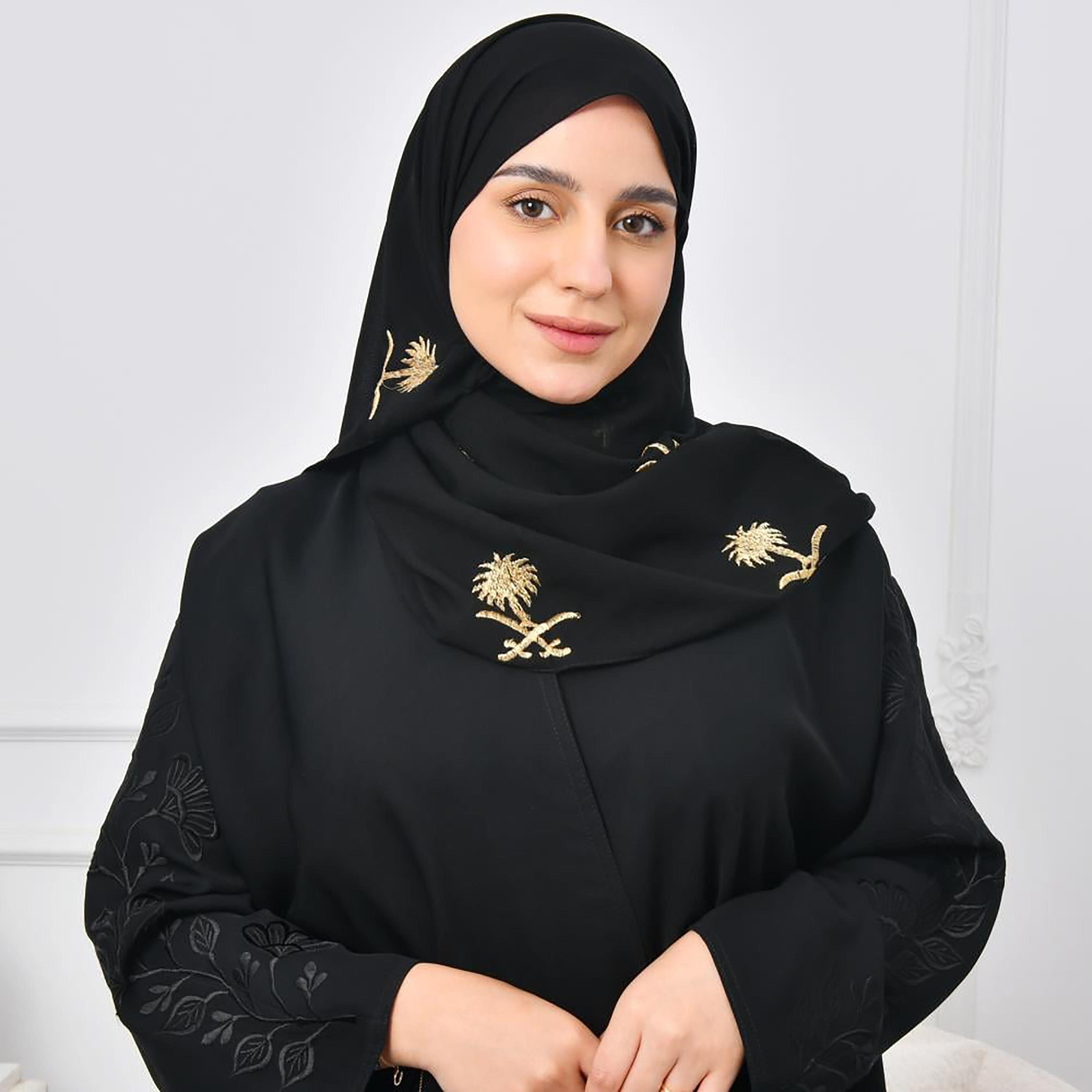 Lamha Black Embroidered Silk Women's Veil-women-arabicclothing-headscarf-hijab-image-2