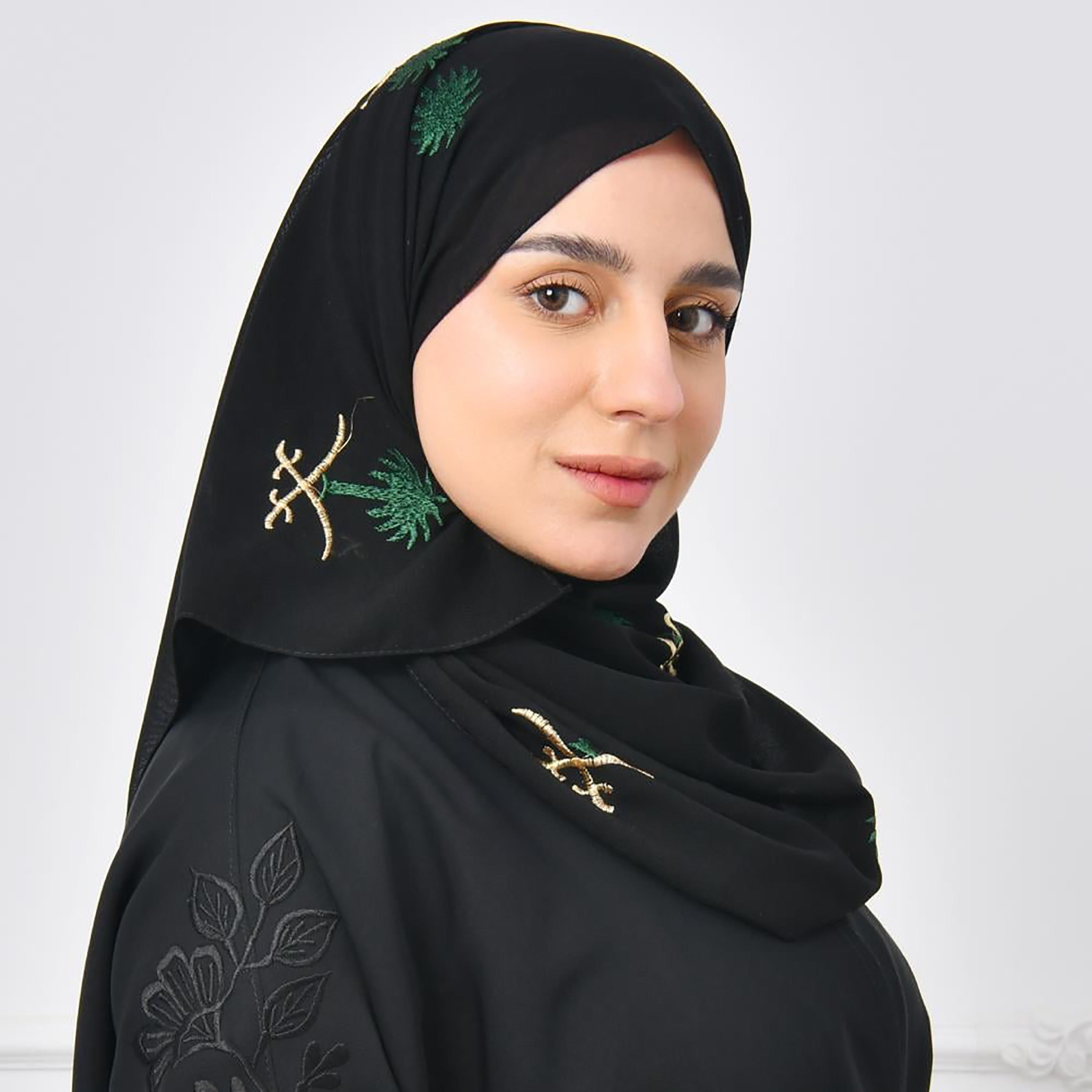 Lamha Black Embroidered Silk Women's Veil-women-arabicclothing-headscarf-hijab-image-1
