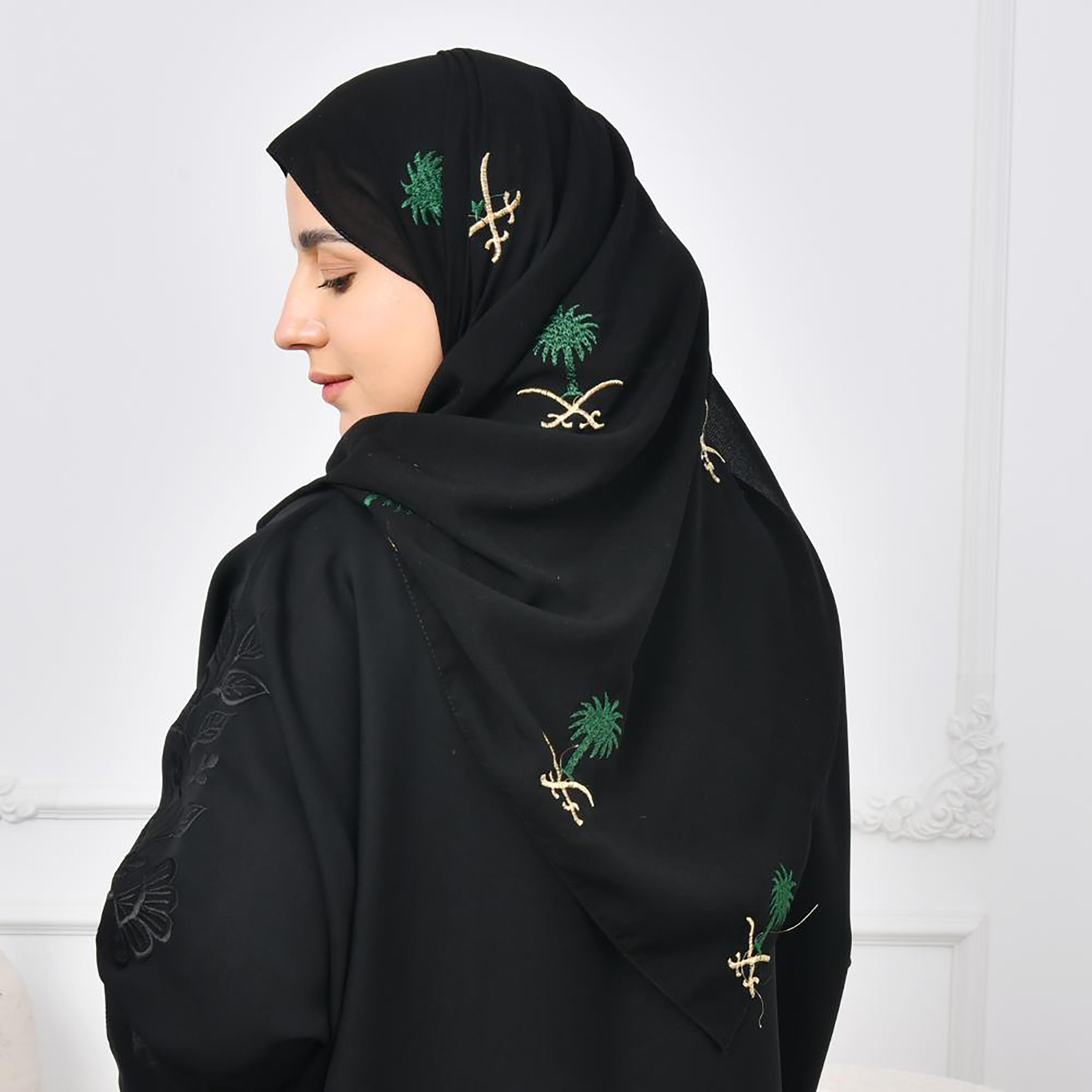 Lamha Black Embroidered Silk Women's Veil-women-arabicclothing-headscarf-hijab-image-2