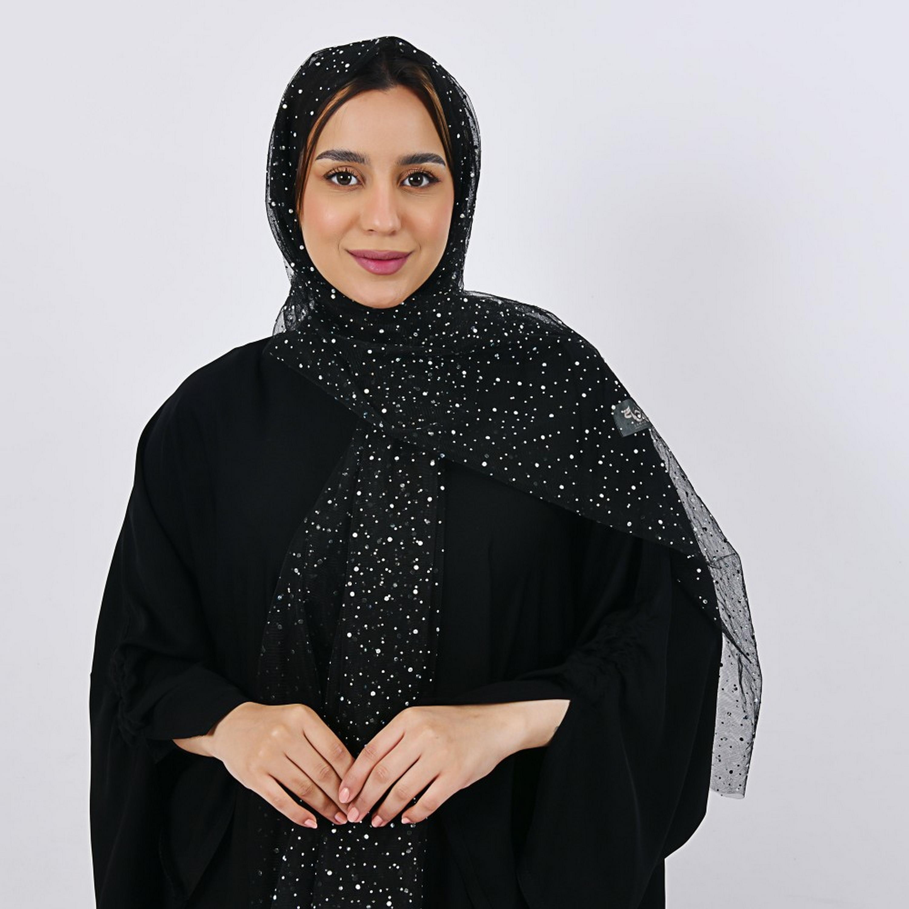 Lamha Black Beaded Crepe Women Hijab-women-arabicclothing-headscarf-hijab-image-2