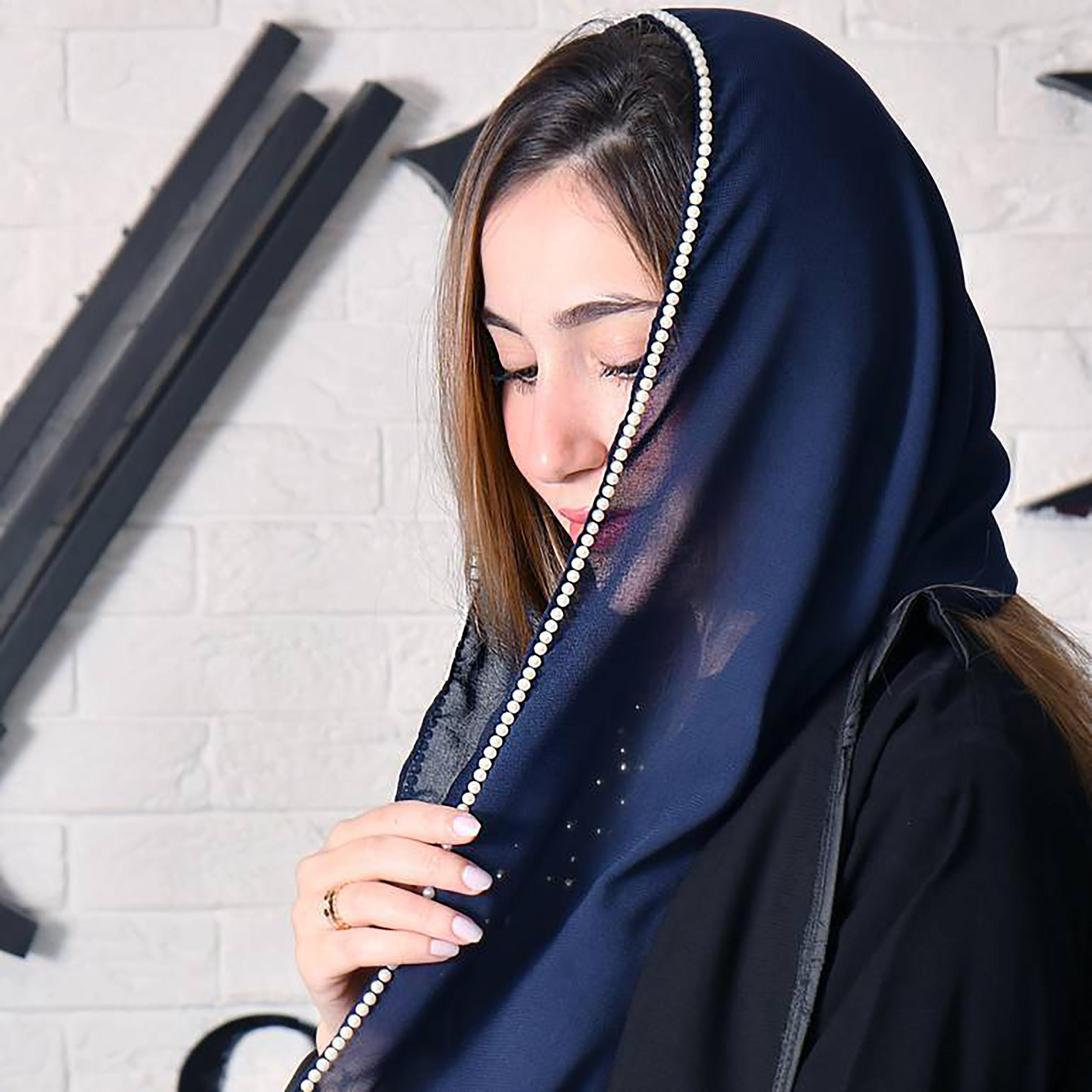 Hawraa Navy Blue Pearl Crepe Hijab-women-arabicclothing-headscarf-hijab-image-3
