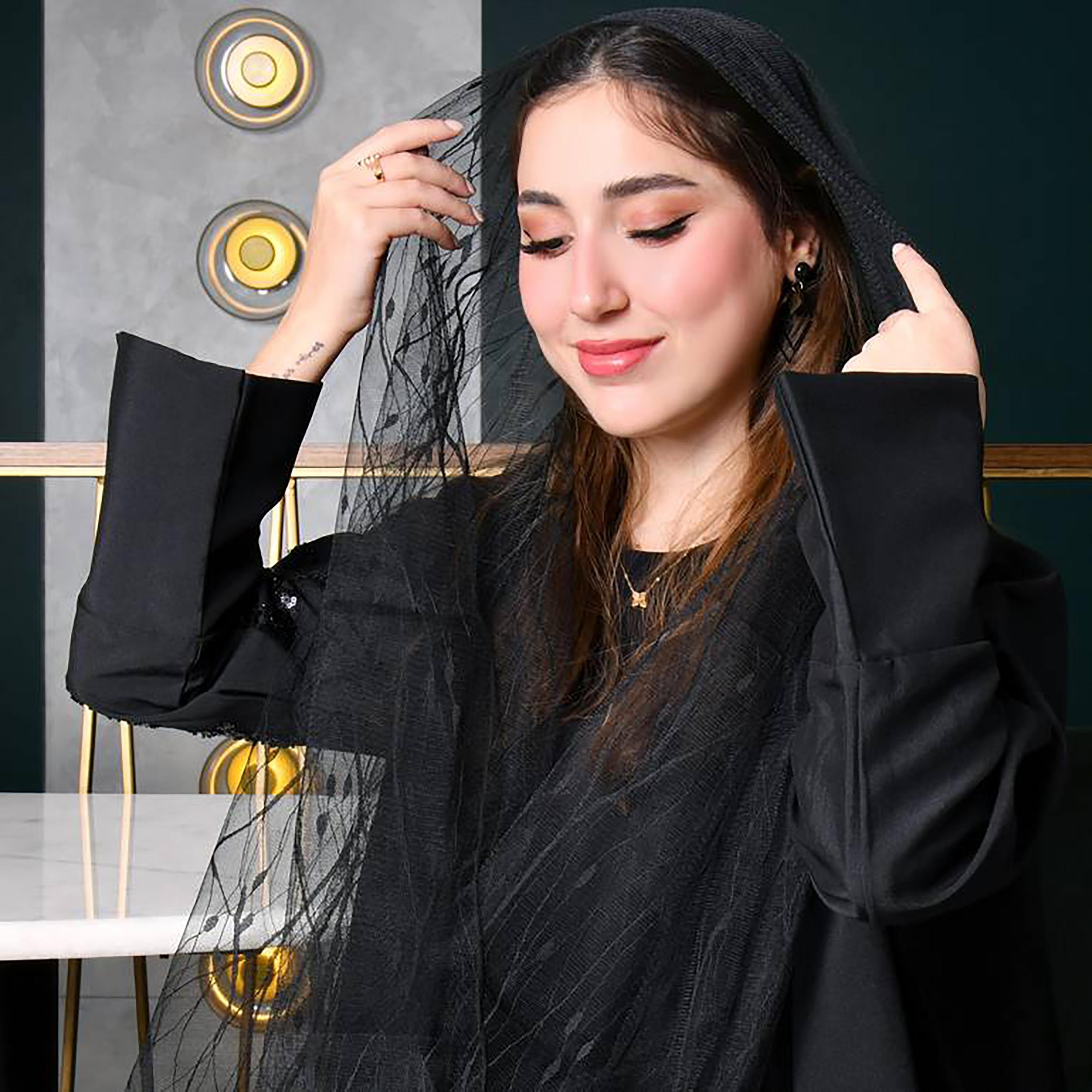 Hawraa Black Self Design Crepe Hijab-women-arabicclothing-headscarf-hijab-image-2