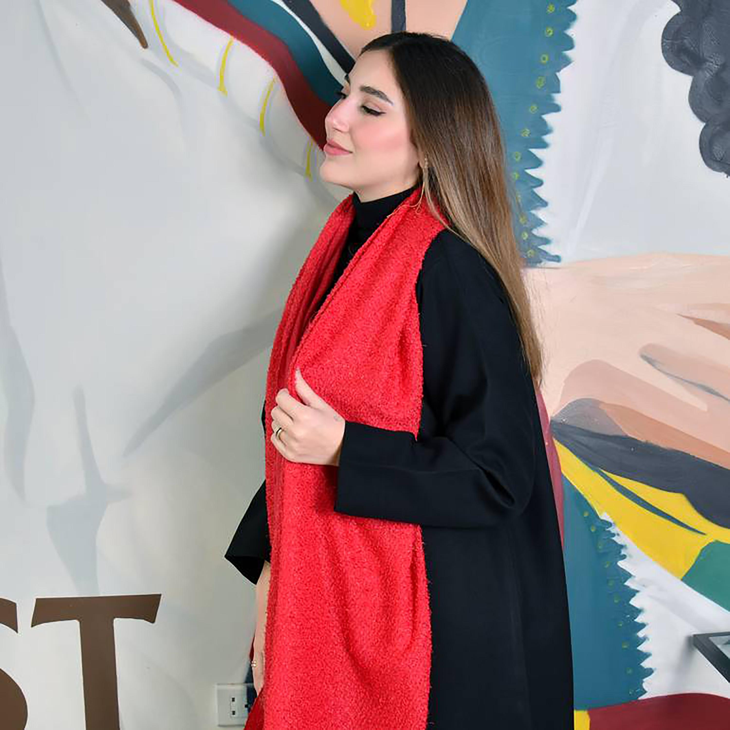 Hawraa Red Fluffy Self Design Crepe Hijab-women-arabicclothing-headscarf-hijab-image-3