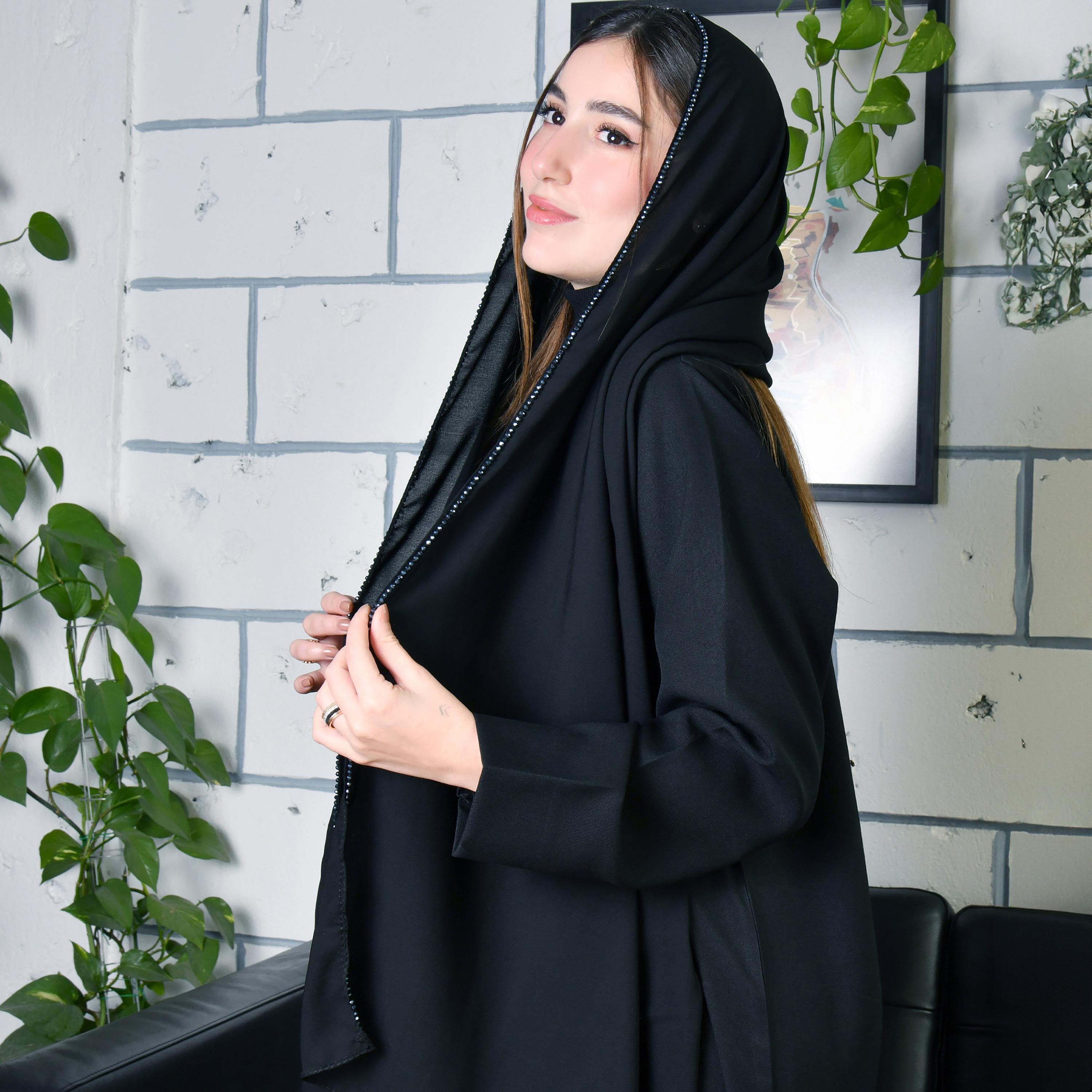 Hawraa Black Crystals Satin Hijab-women-arabicclothing-headscarf-hijab-image-2