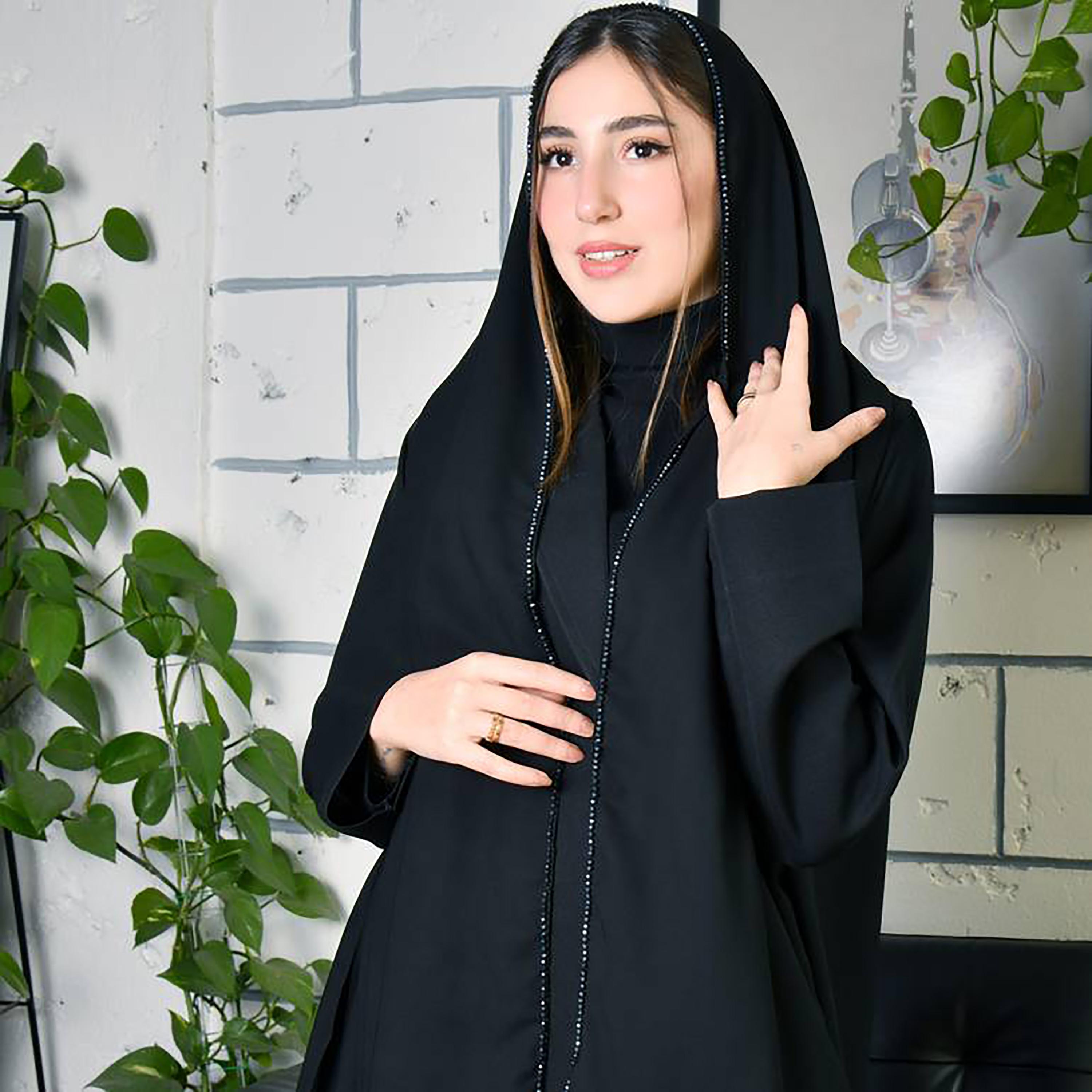 Hawraa Black Crystals Satin Hijab-women-arabicclothing-headscarf-hijab-image-1
