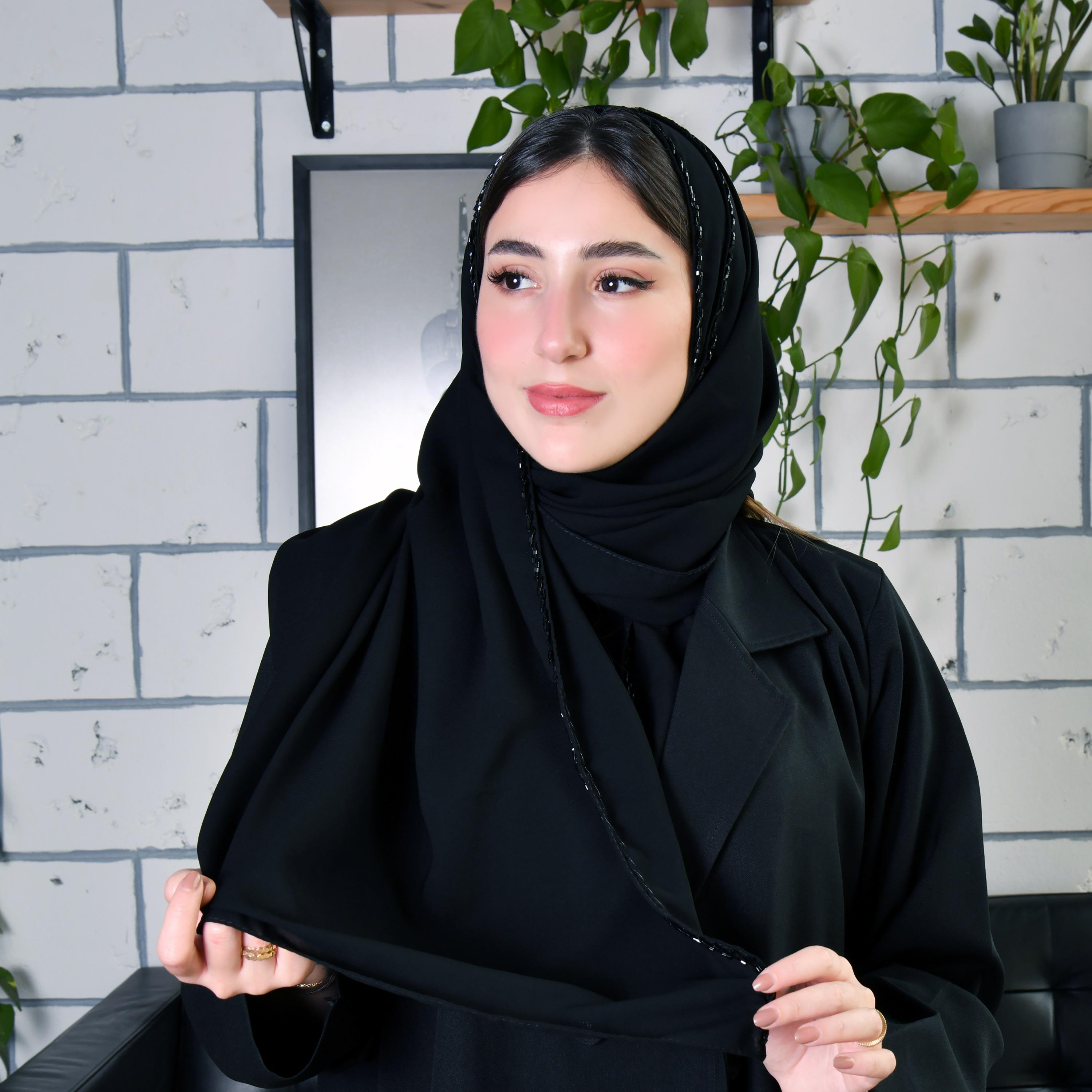 Hawraa Black Beads Satin Hijab-women-arabicclothing-headscarf-hijab-image-1