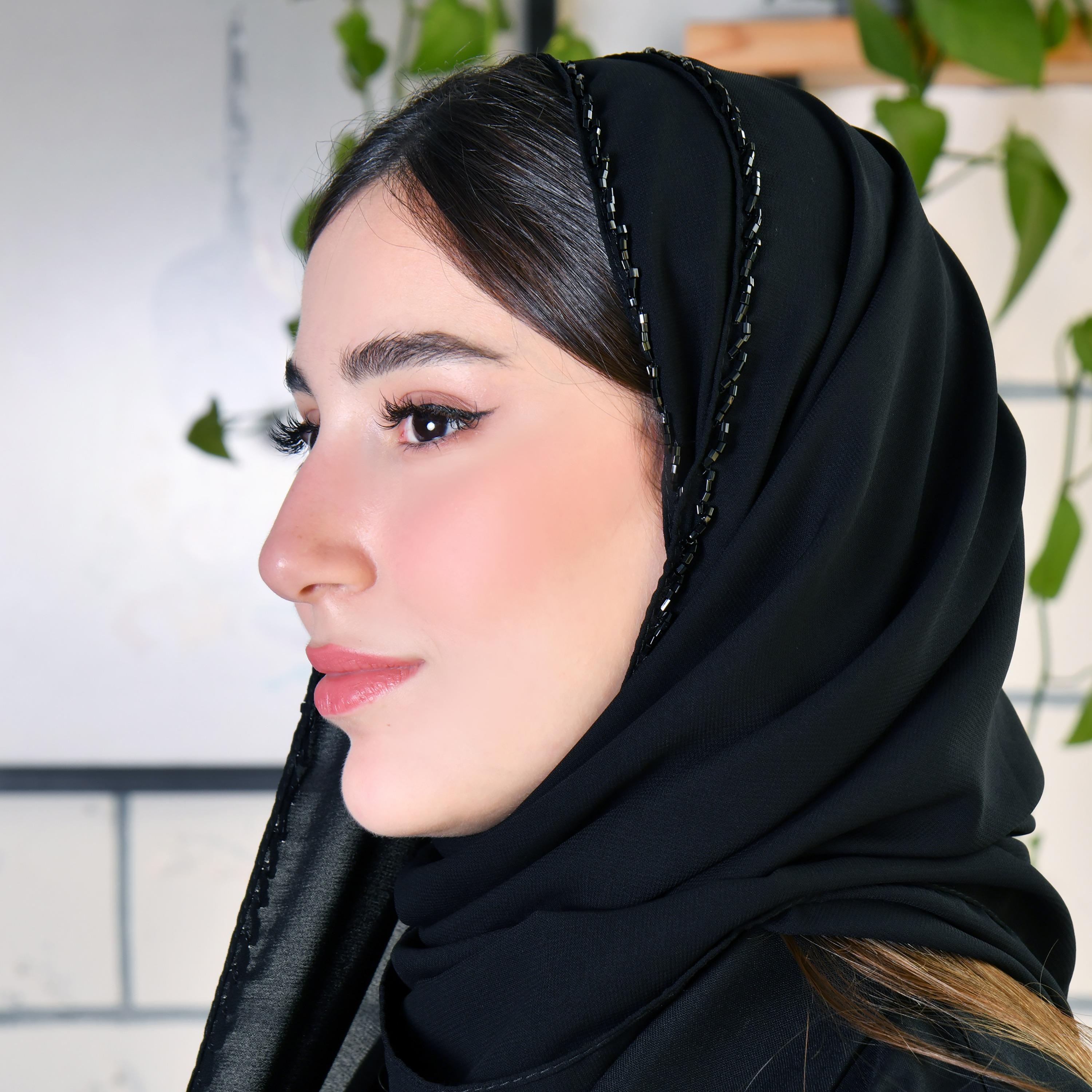 Hawraa Black Beads Satin Hijab-women-arabicclothing-headscarf-hijab-image-2