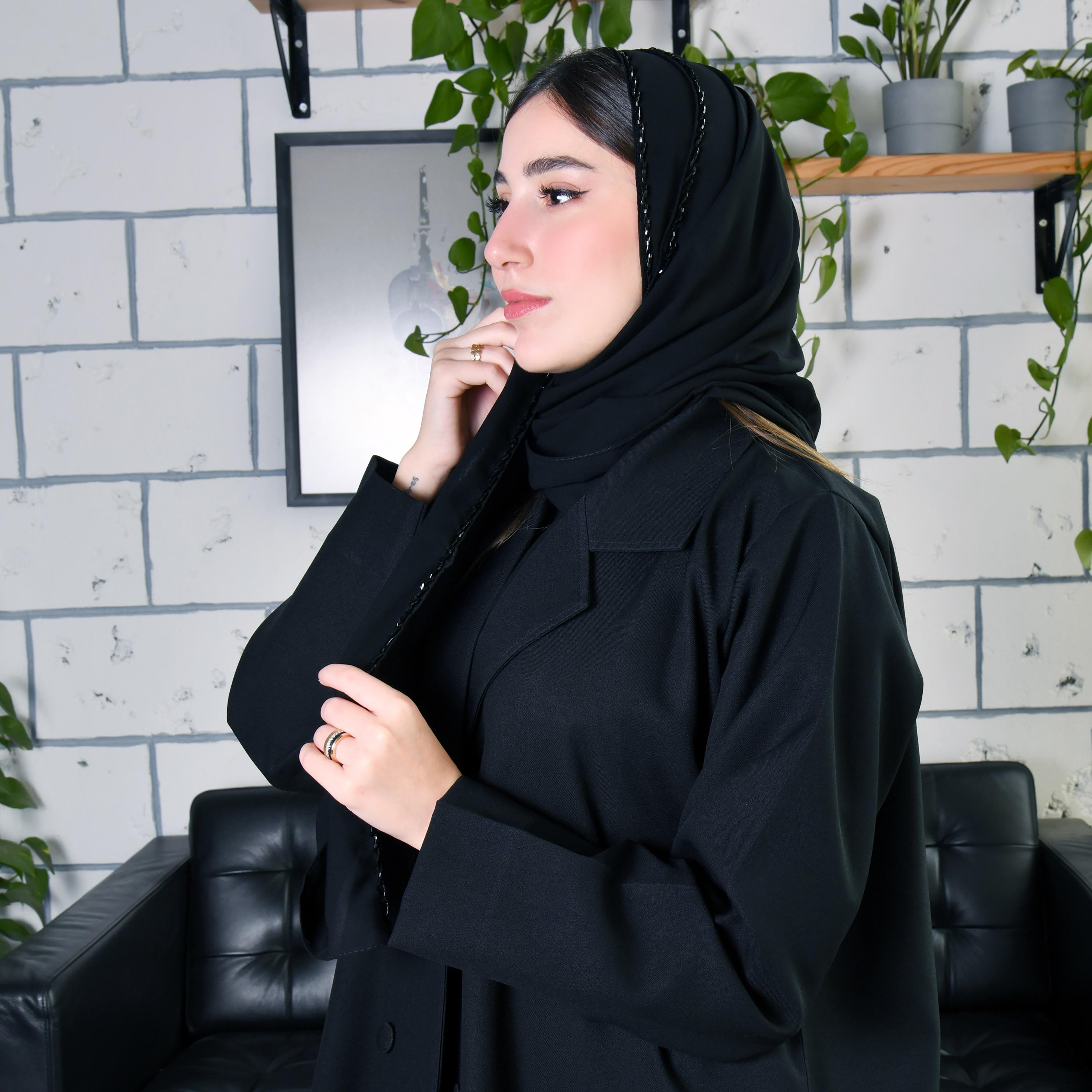 Hawraa Black Beads Satin Hijab-women-arabicclothing-headscarf-hijab-image-4