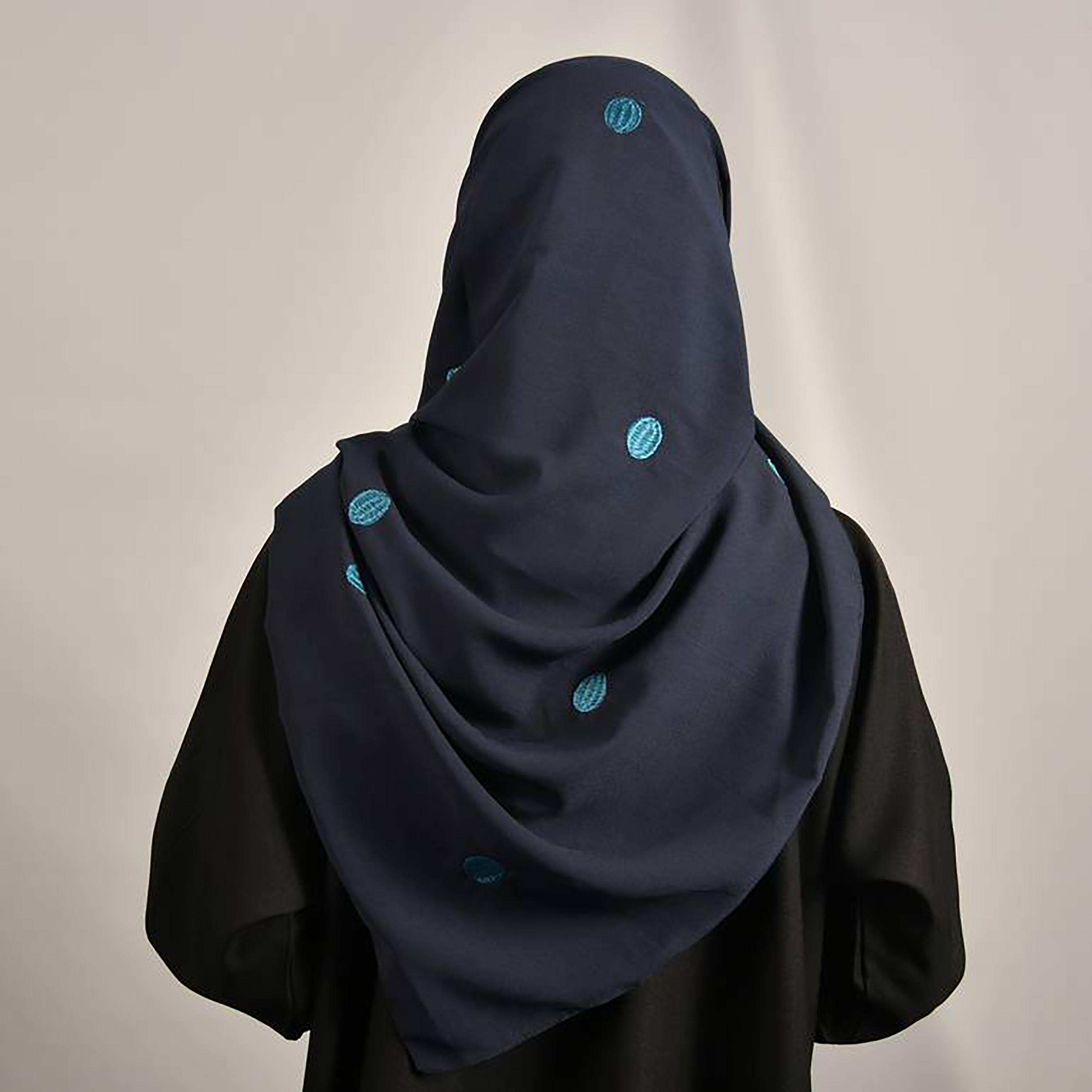 Hawraa Navy Blue Embroidered Satin Hijab-women-arabicclothing-headscarf-hijab-image-3