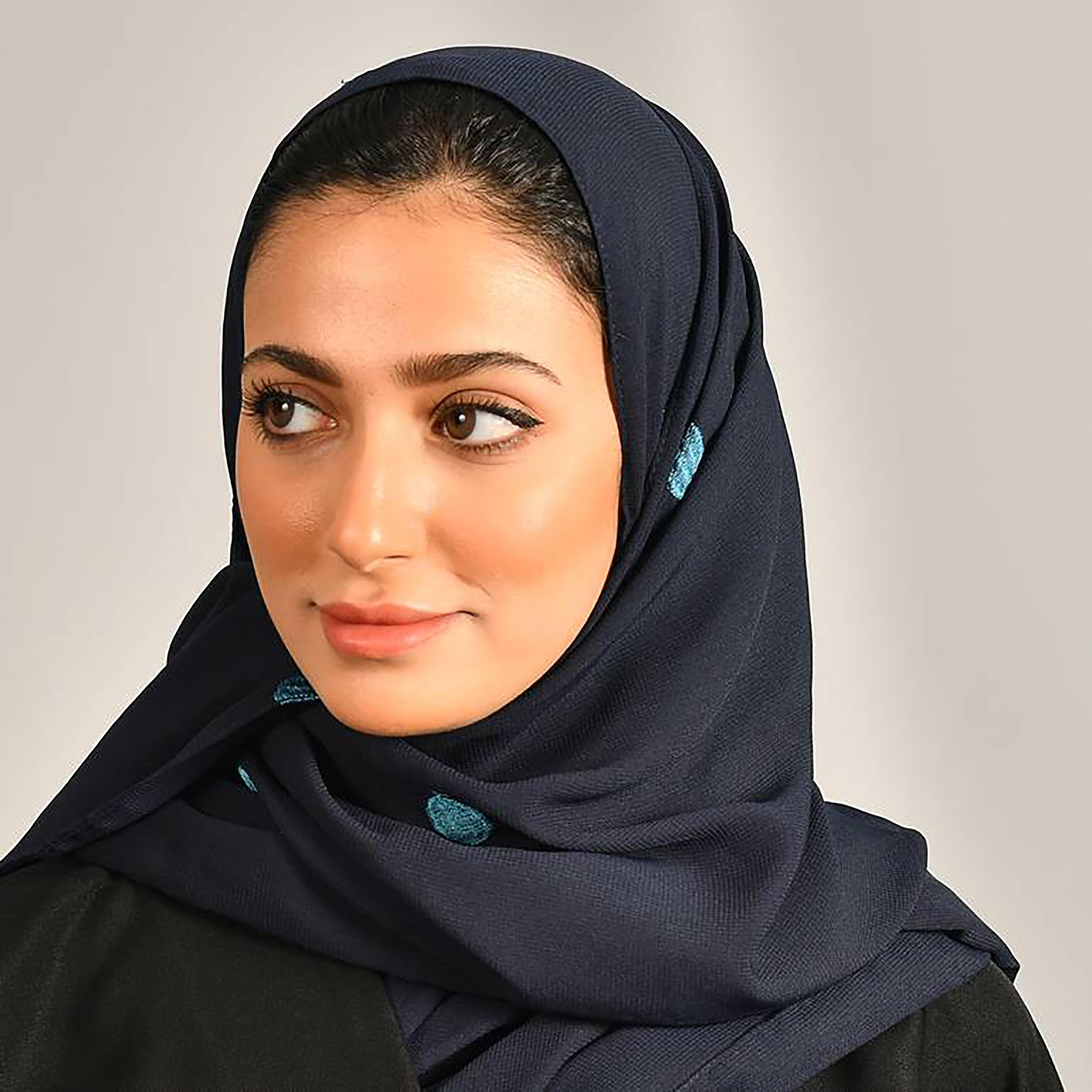 Hawraa Navy Blue Embroidered Satin Hijab-women-arabicclothing-headscarf-hijab-image-4