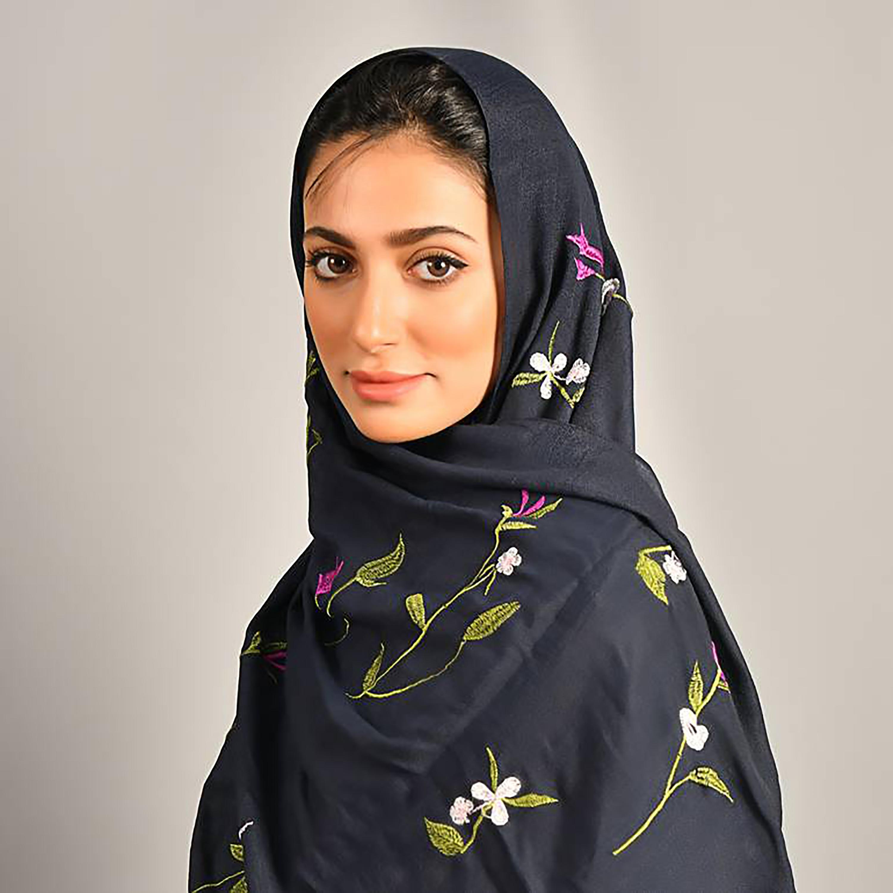 Hawraa Navy Blue Embroidered Crepe Hijab-women-arabicclothing-headscarf-hijab-image-2