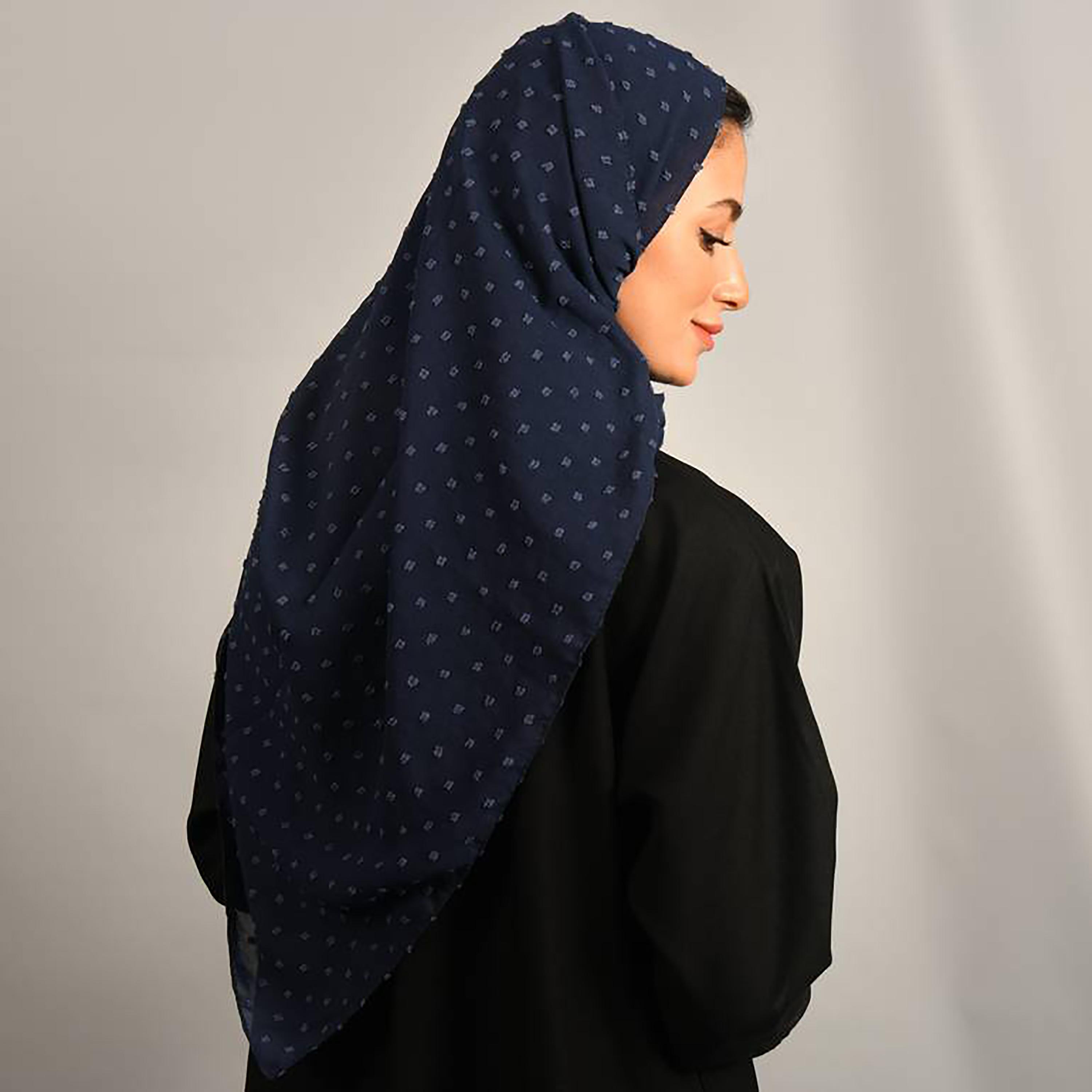 Hawraa Navy Blue Self Design Crepe Hijab-women-arabicclothing-headscarf-hijab-image-2