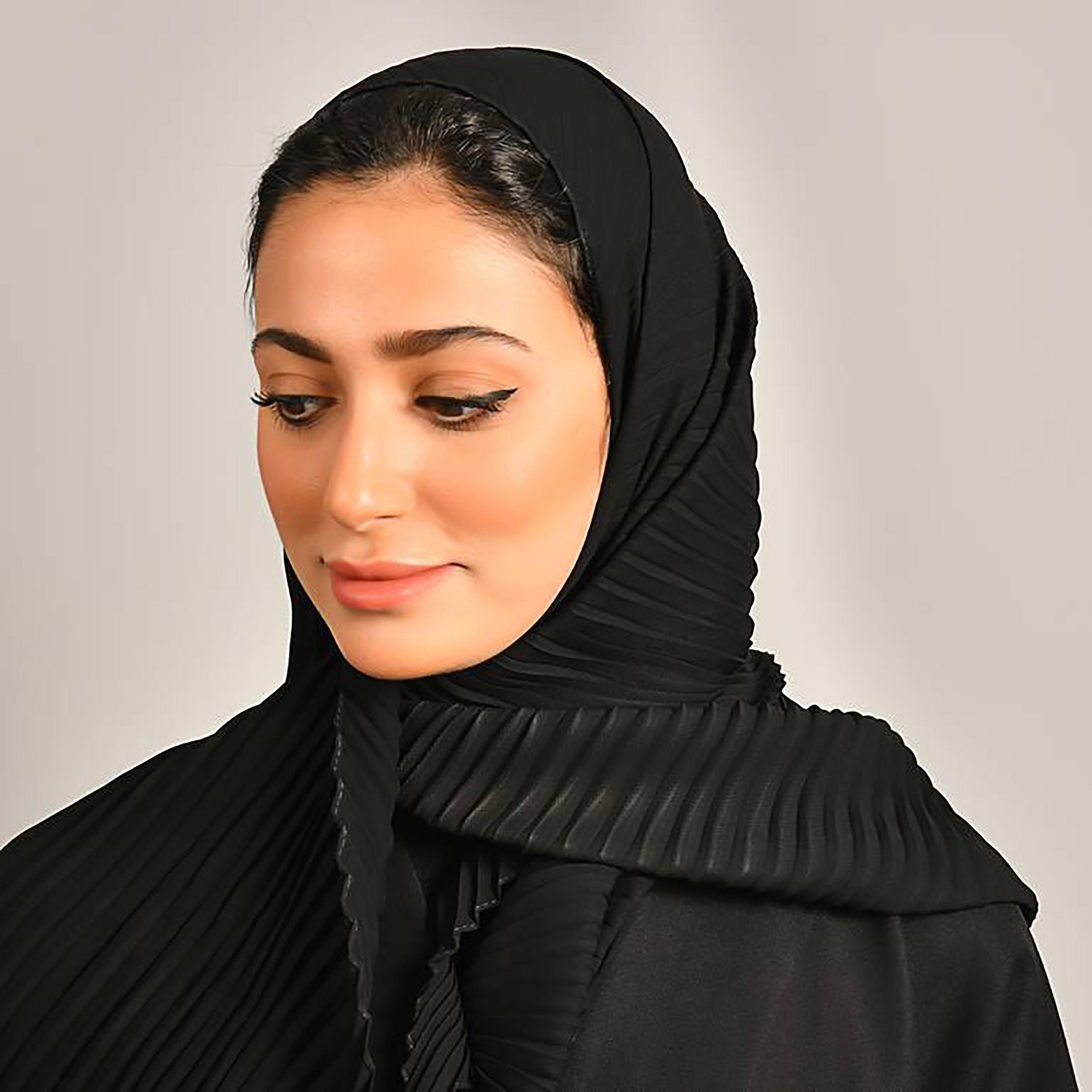 Hawraa Black Arrow Pleats Satin Hijab-women-arabicclothing-headscarf-hijab-image-2