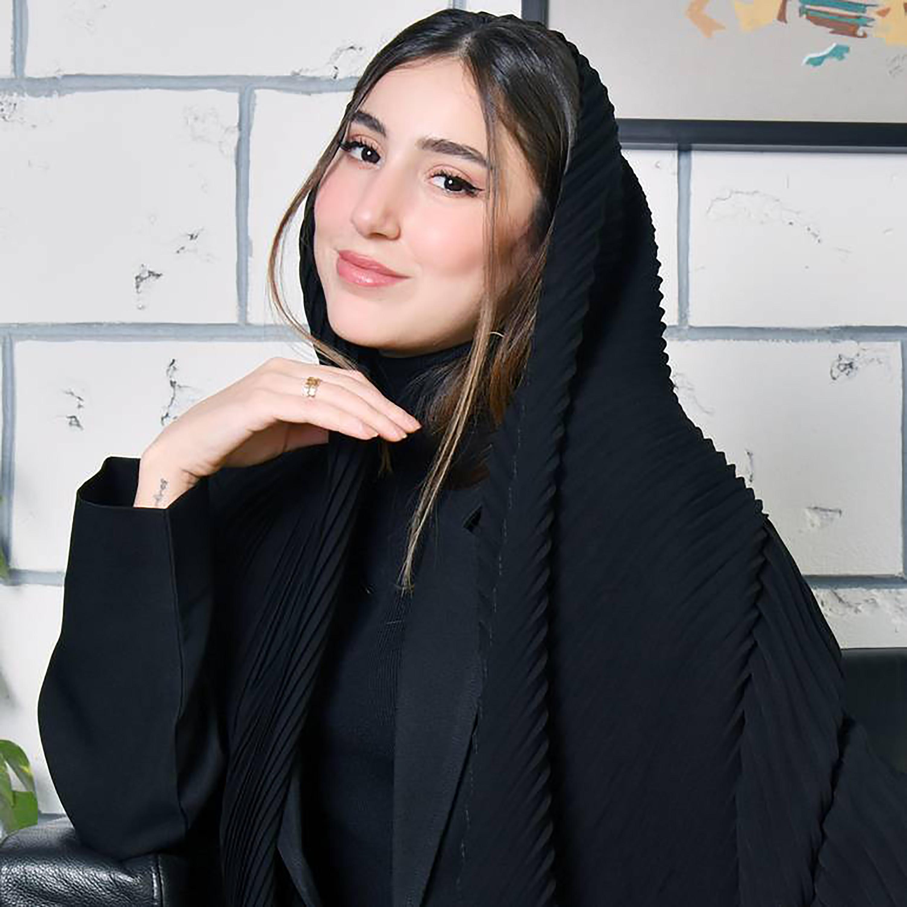 Hawraa Black Arrow Pleats Satin Hijab-women-arabicclothing-headscarf-hijab-image-4