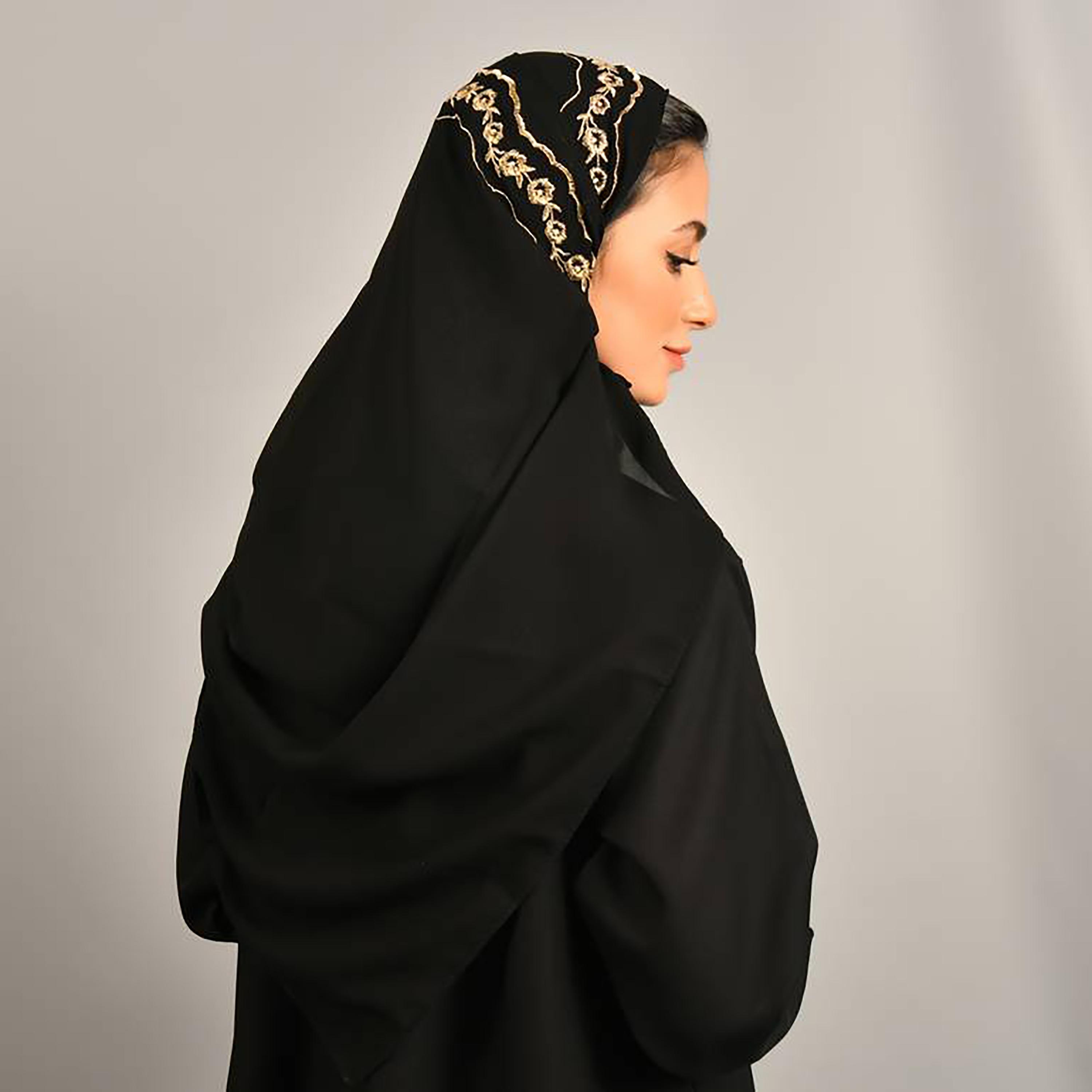 Hawraa Black Embroidered Crepe Hijab-women-arabicclothing-headscarf-hijab-image-3
