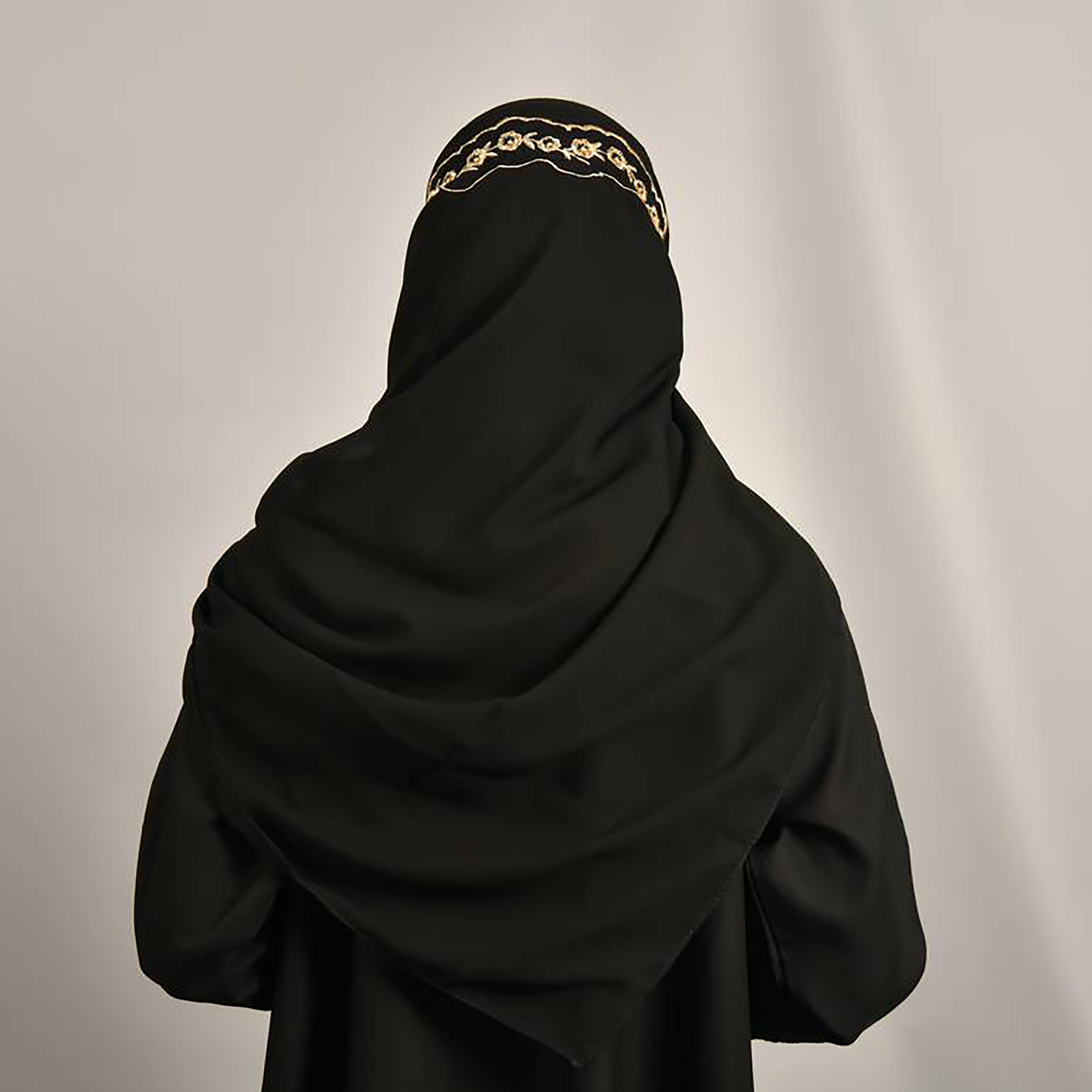 Hawraa Black Embroidered Crepe Hijab-women-arabicclothing-headscarf-hijab-image-4