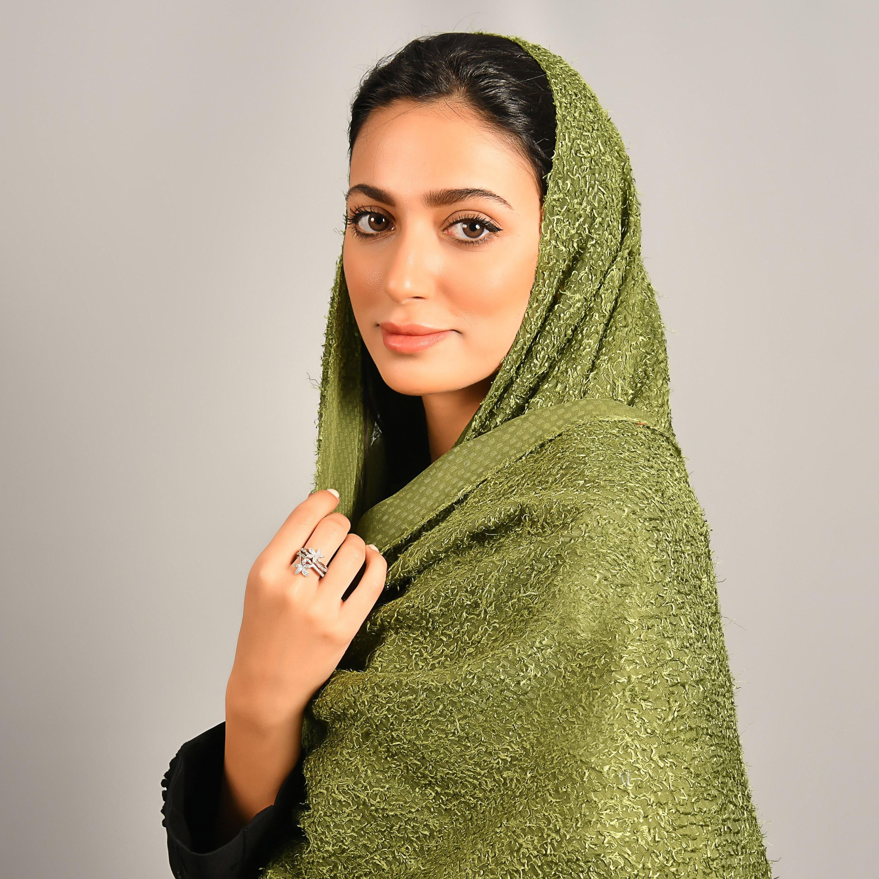 Hawraa Apple Green Fluffy Self Design Crepe Hijab-women-arabicclothing-headscarf-hijab-image-1