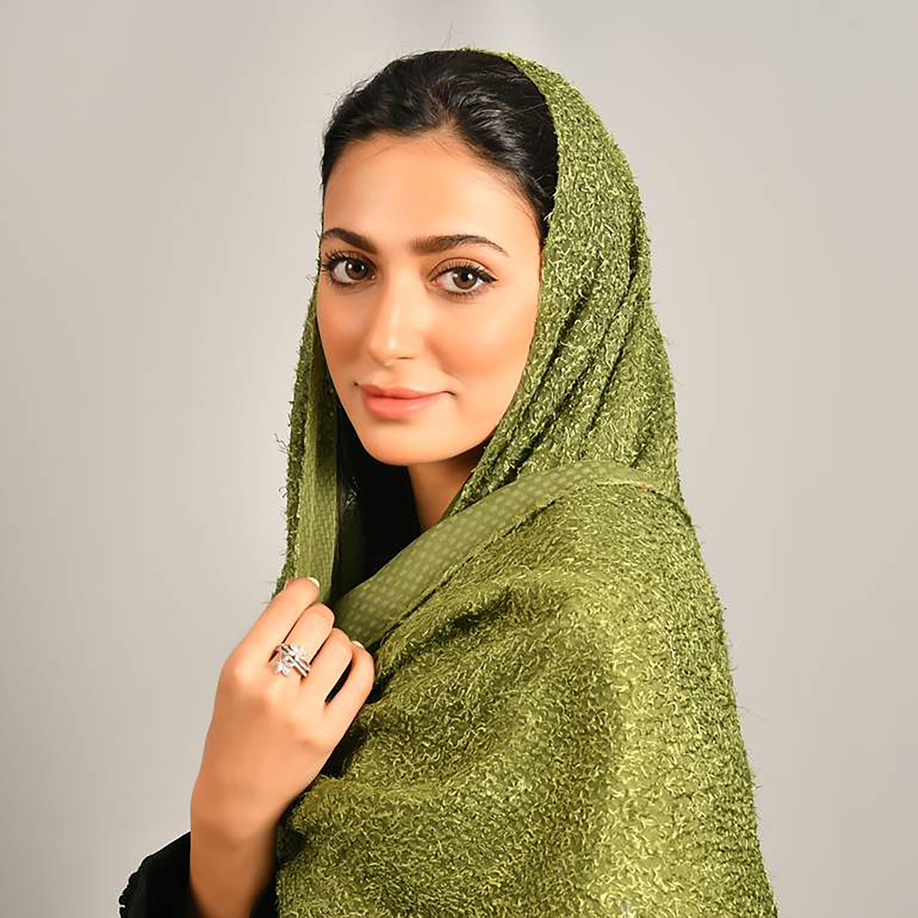 Hawraa Apple Green Fluffy Self Design Crepe Hijab-women-arabicclothing-headscarf-hijab-image-2