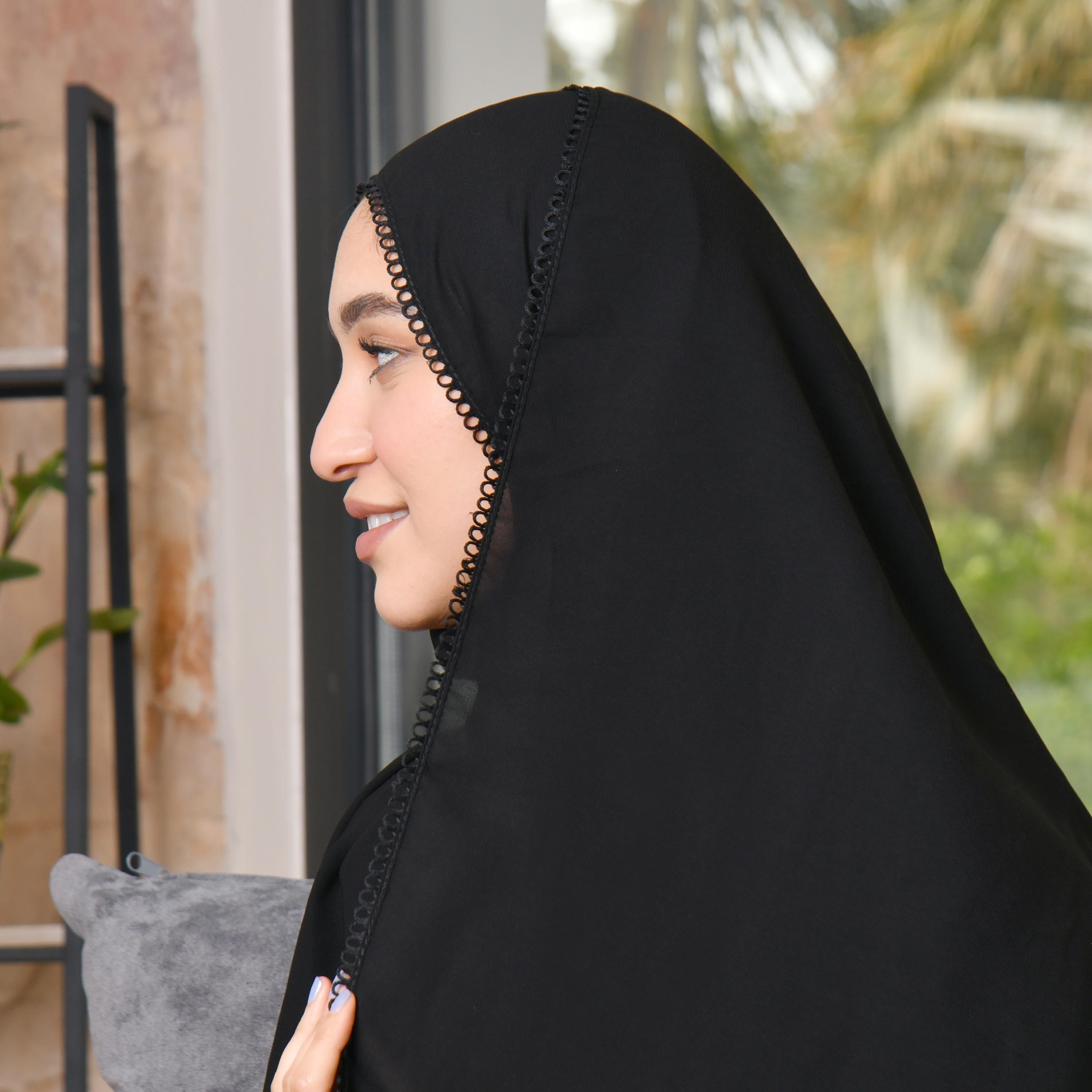 Hawraa Black Plain Satin Hijab-women-arabicclothing-headscarf-hijab-image-2