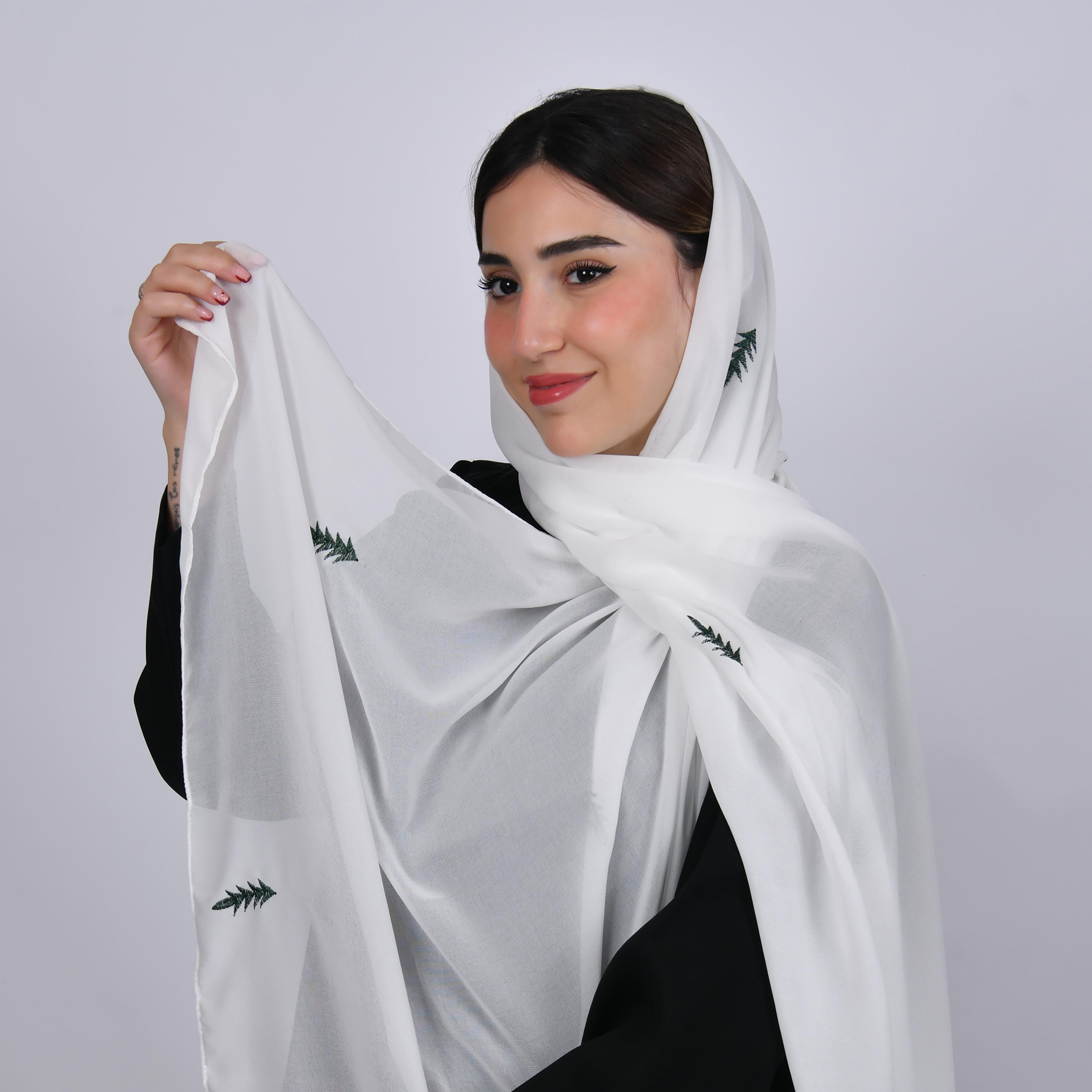 Hawraa White Embroidered Satin Hijab-women-arabicclothing-headscarf-hijab-image-3