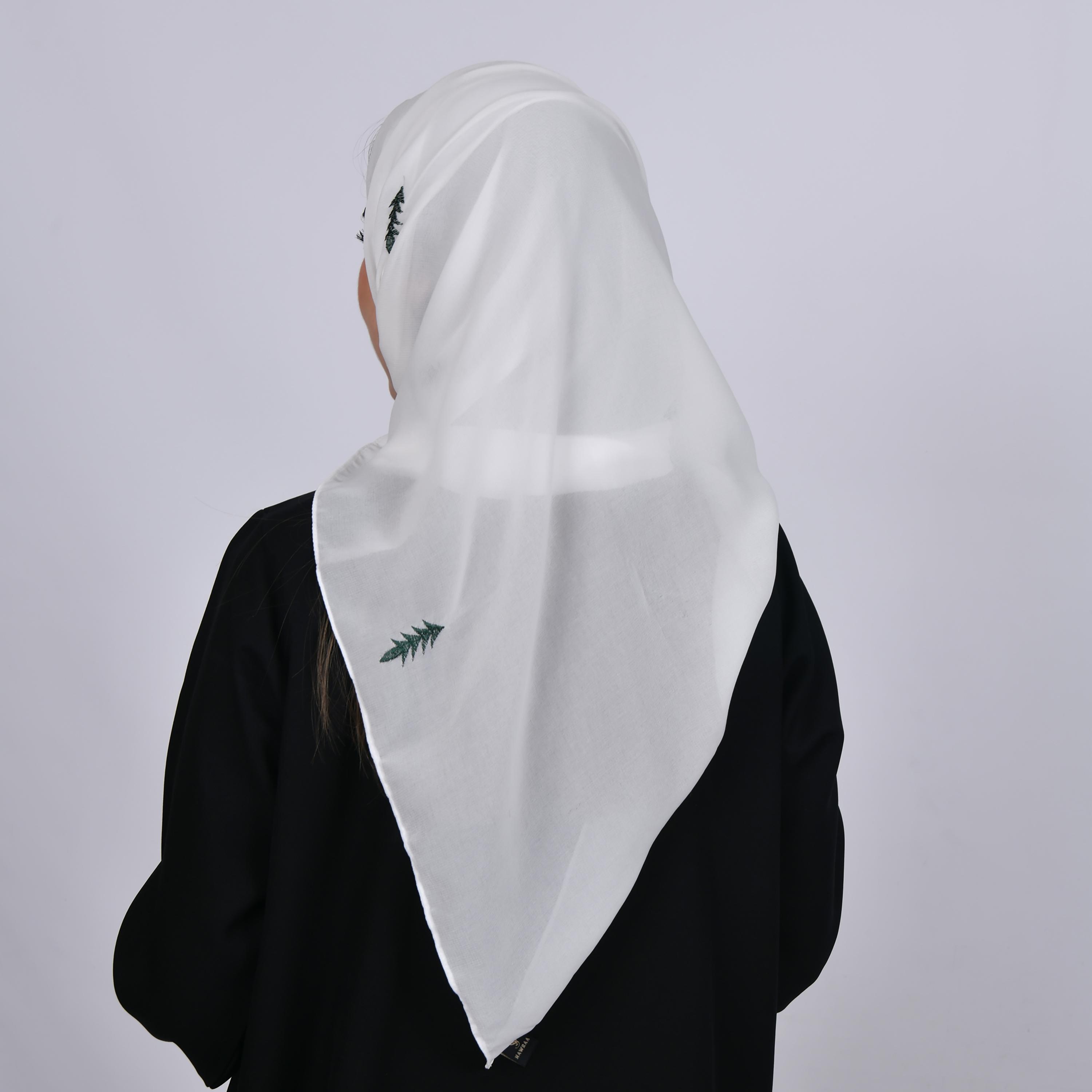 Hawraa White Embroidered Satin Hijab-women-arabicclothing-headscarf-hijab-image-4